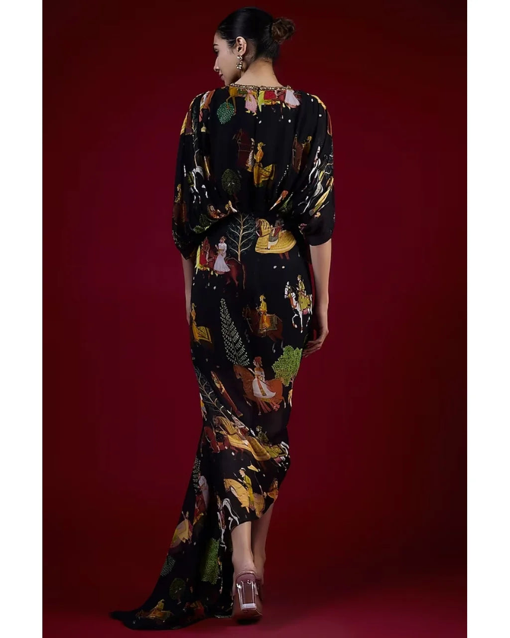 Black Printed Drape Dress