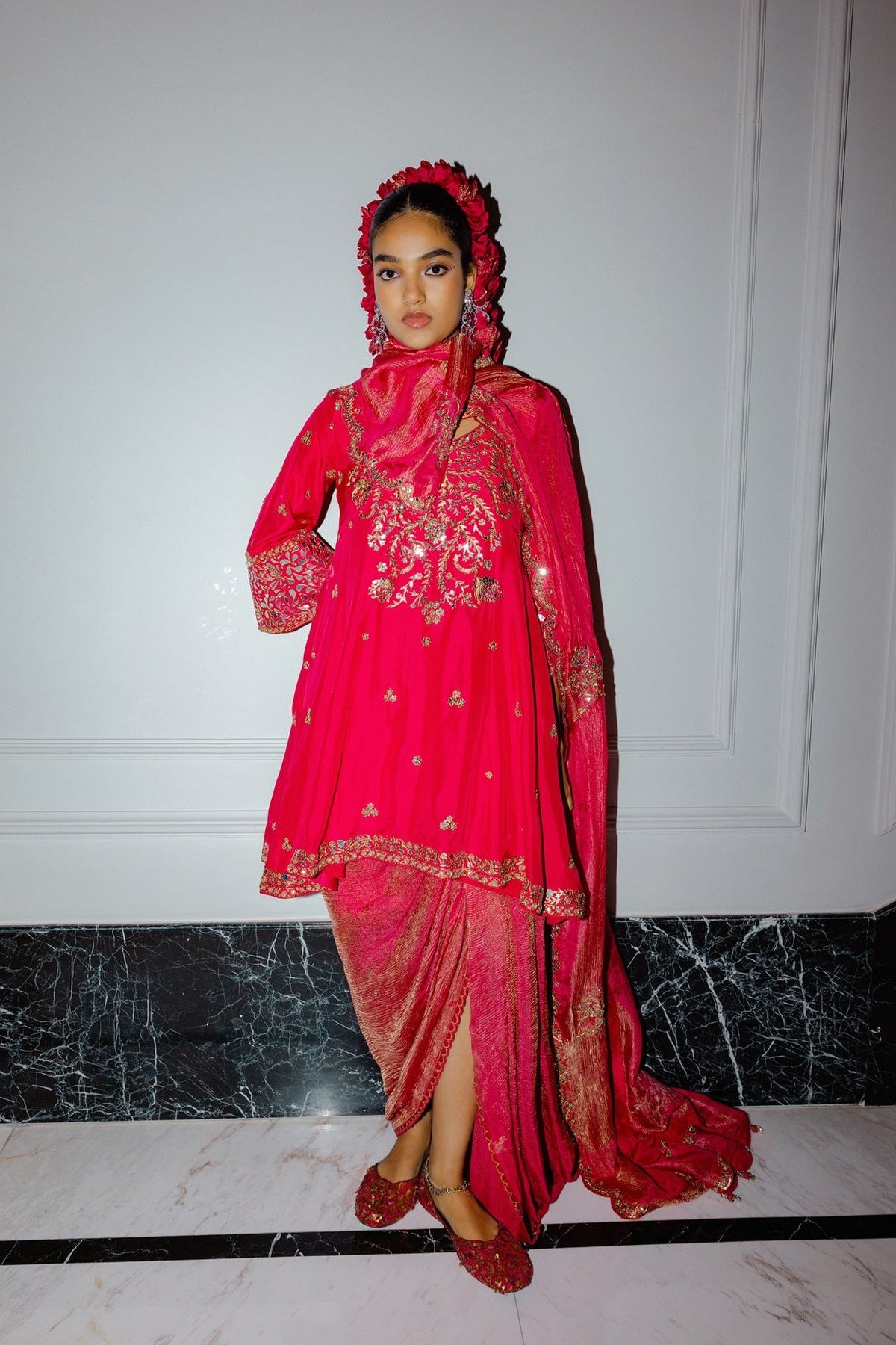 Raspberry Short Anarkali set