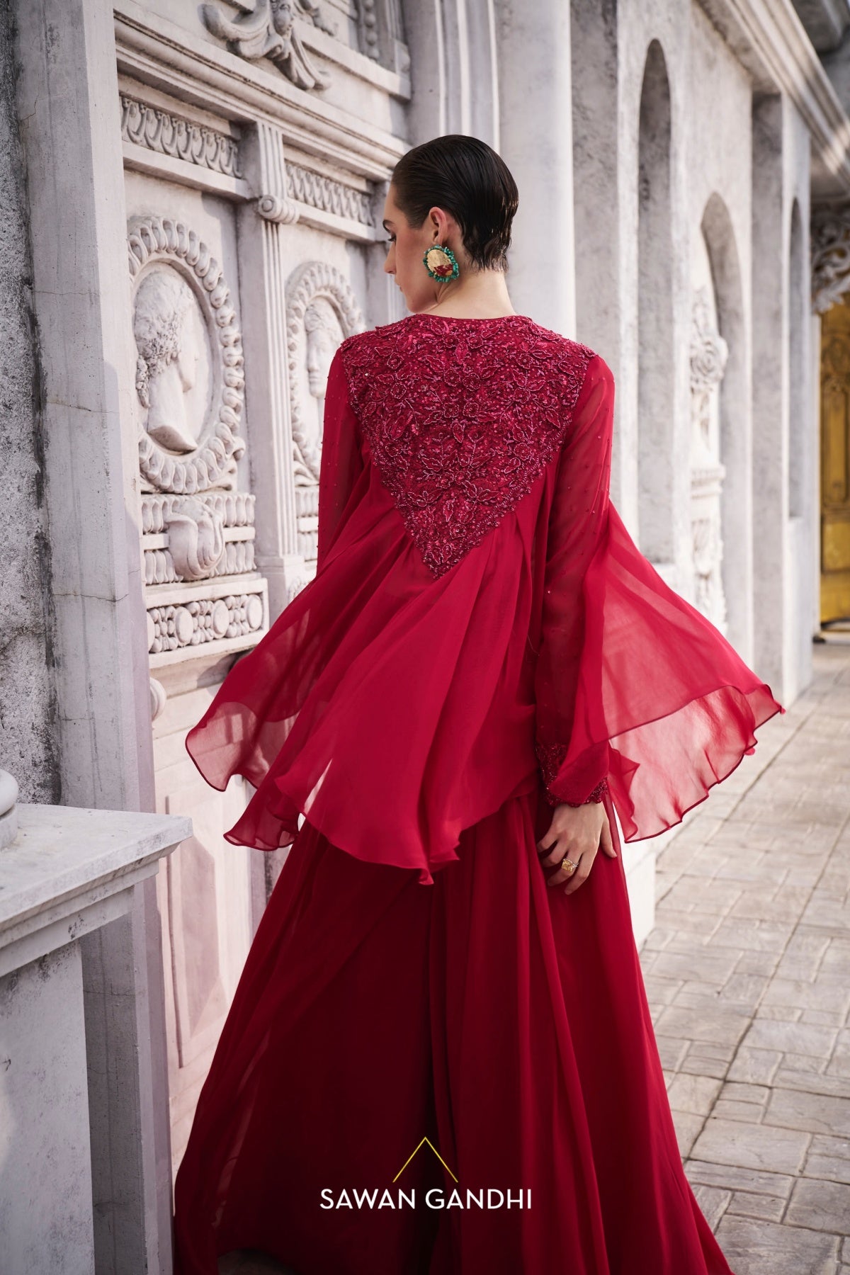 Red appliquÃƒÂ© work co-ord set