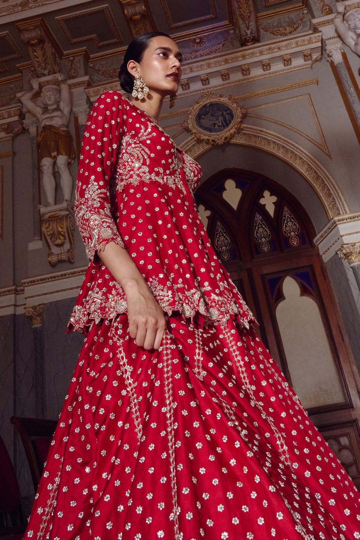 Red Athena Peplum Lehenga Set