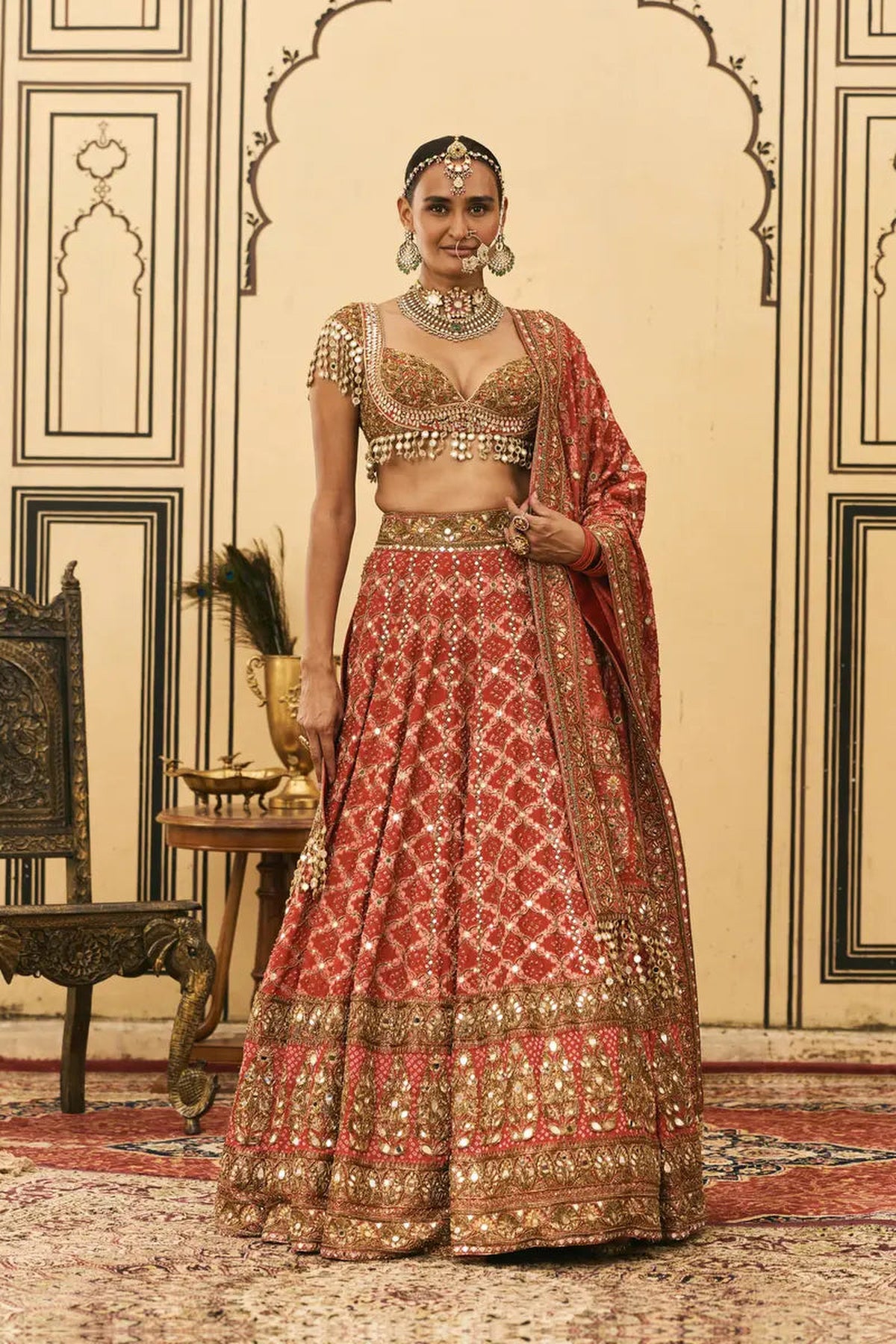 Red Bandhani Lehenga Set