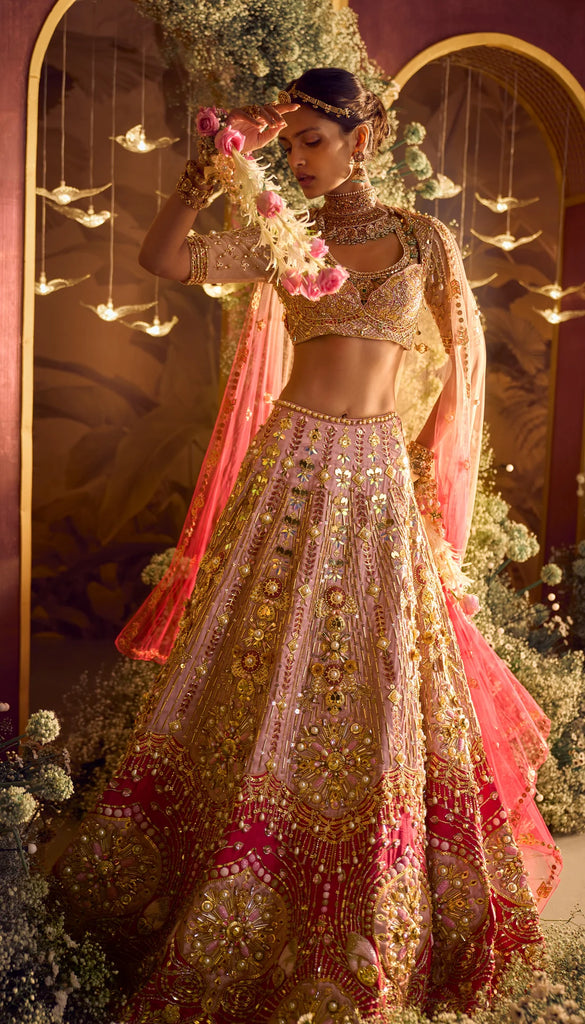 Rani Pink Lehenga In Golden Zari Work Embroidery Bridal Lehenga –  paanericlothing