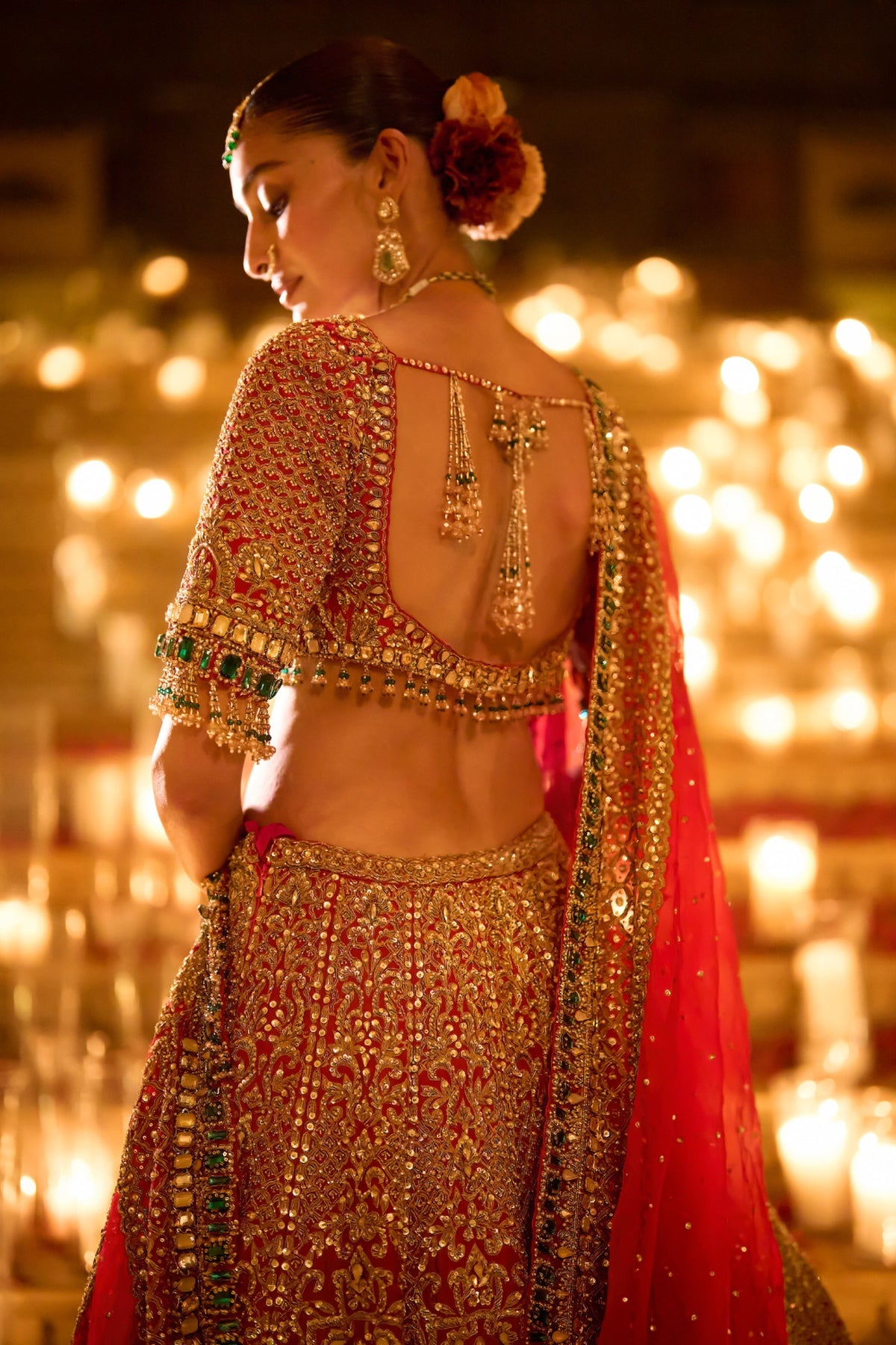 Red & Emerald Zardosi Lehenga Set
