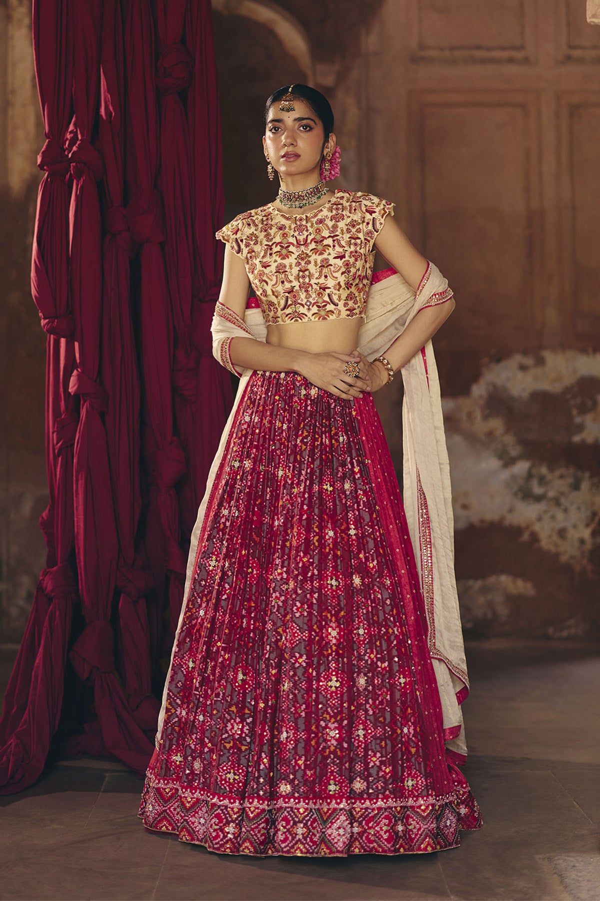 Red & Green Patola Lehenga