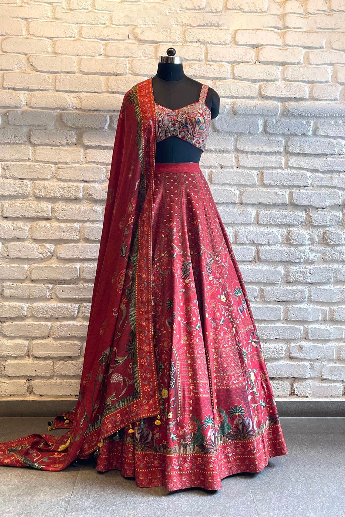 Red Navratna Lehenga
