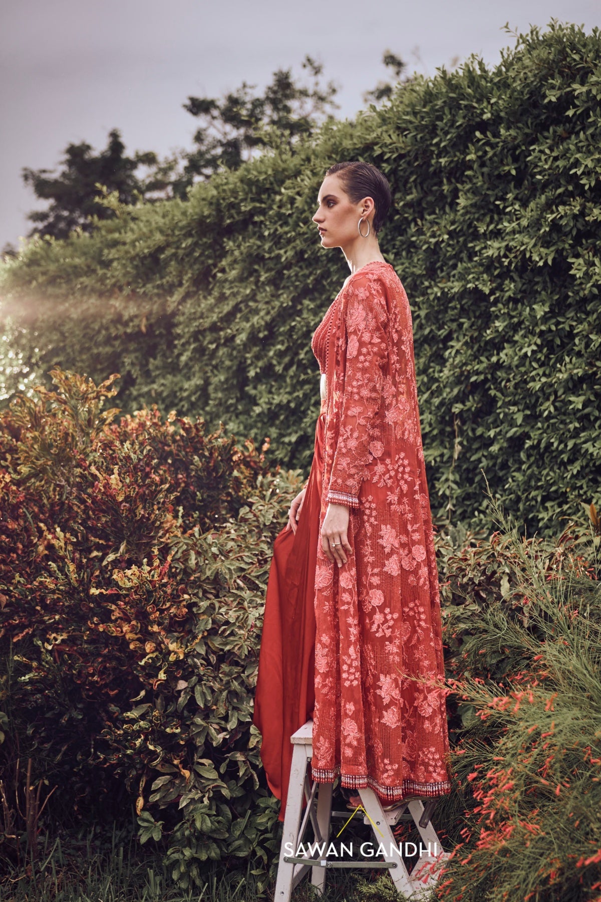 Red orange applique cape