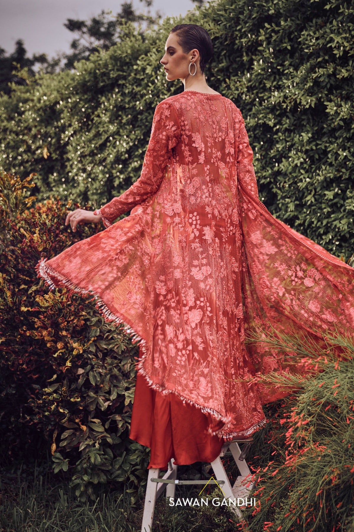 Red orange applique cape