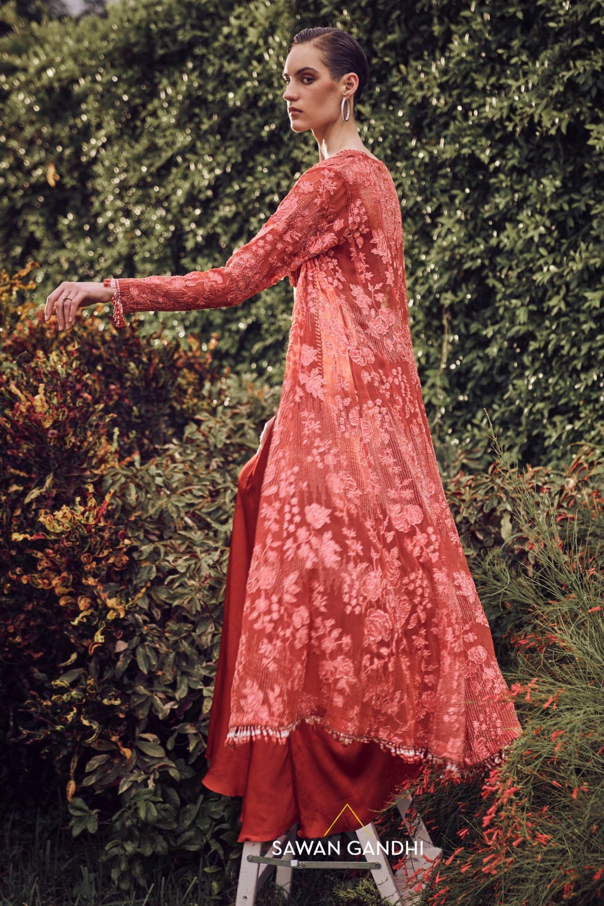 Red orange applique cape