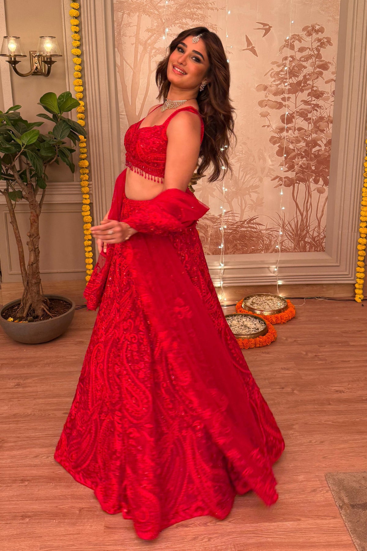Rasha Thadani in Red Paisley Lehenga Set