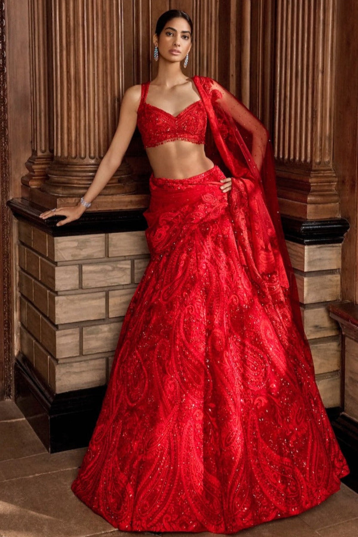 Rasha Thadani in Red Paisley Lehenga Set