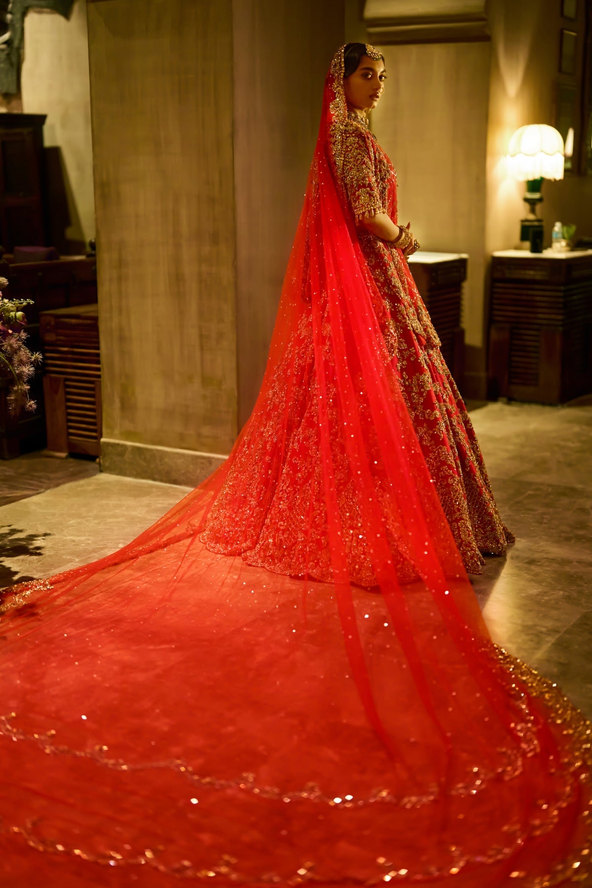 Red Zardosi Cut Work Lehenga Set