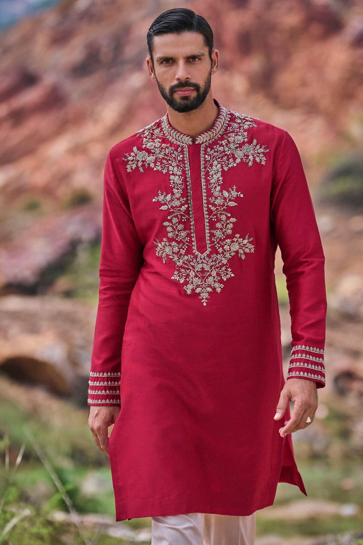 Red Zardozi Kurta Set