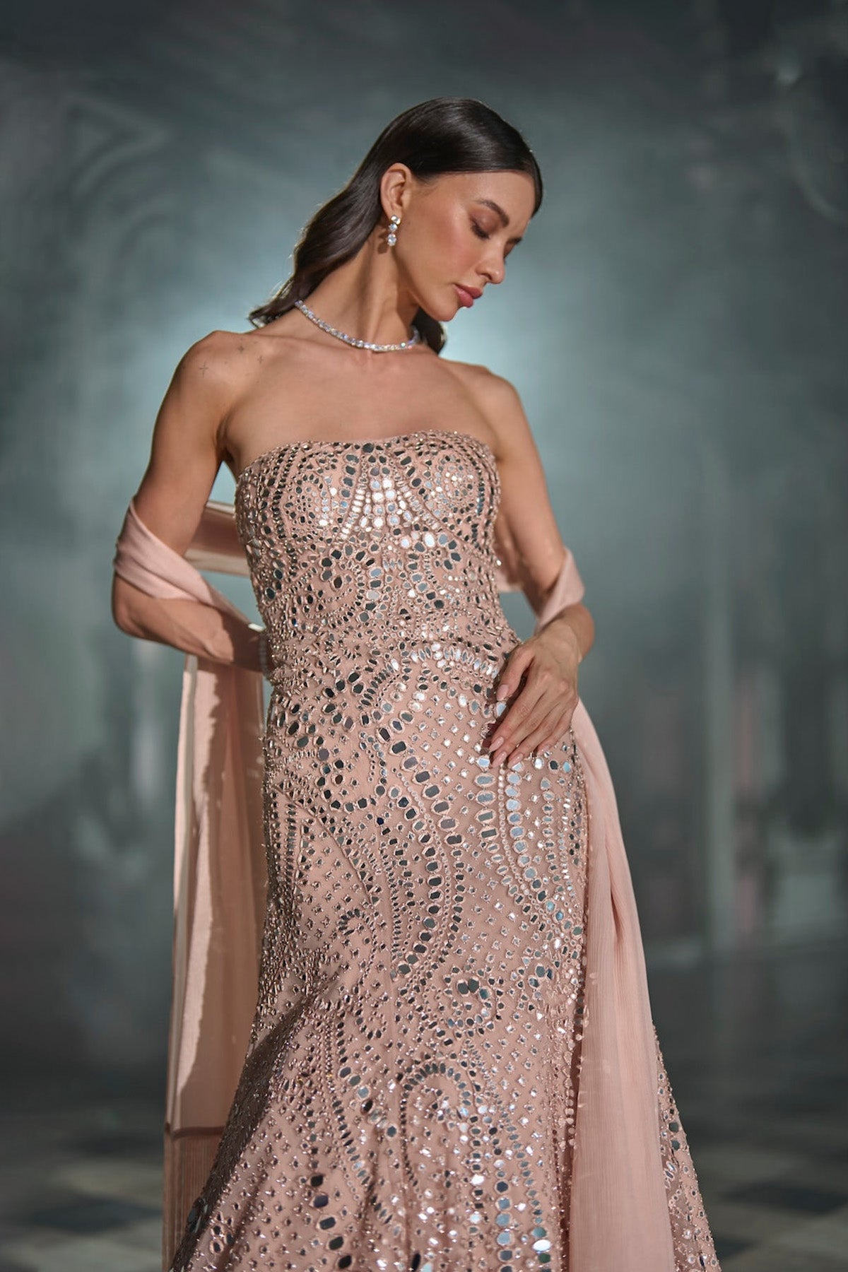 Rose Gold Mirror Work Gown