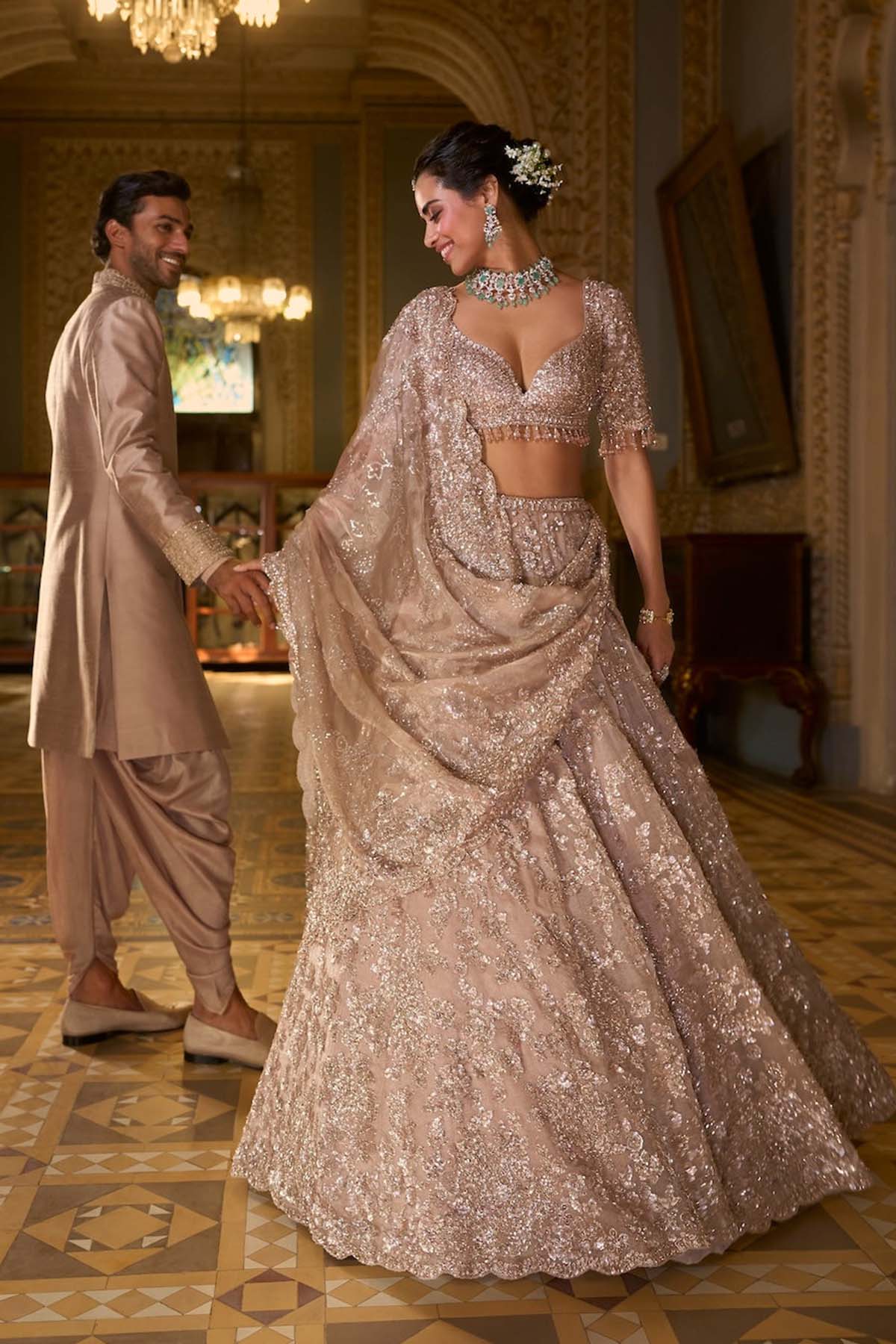 Rose Gold Tissue Lehenga Set