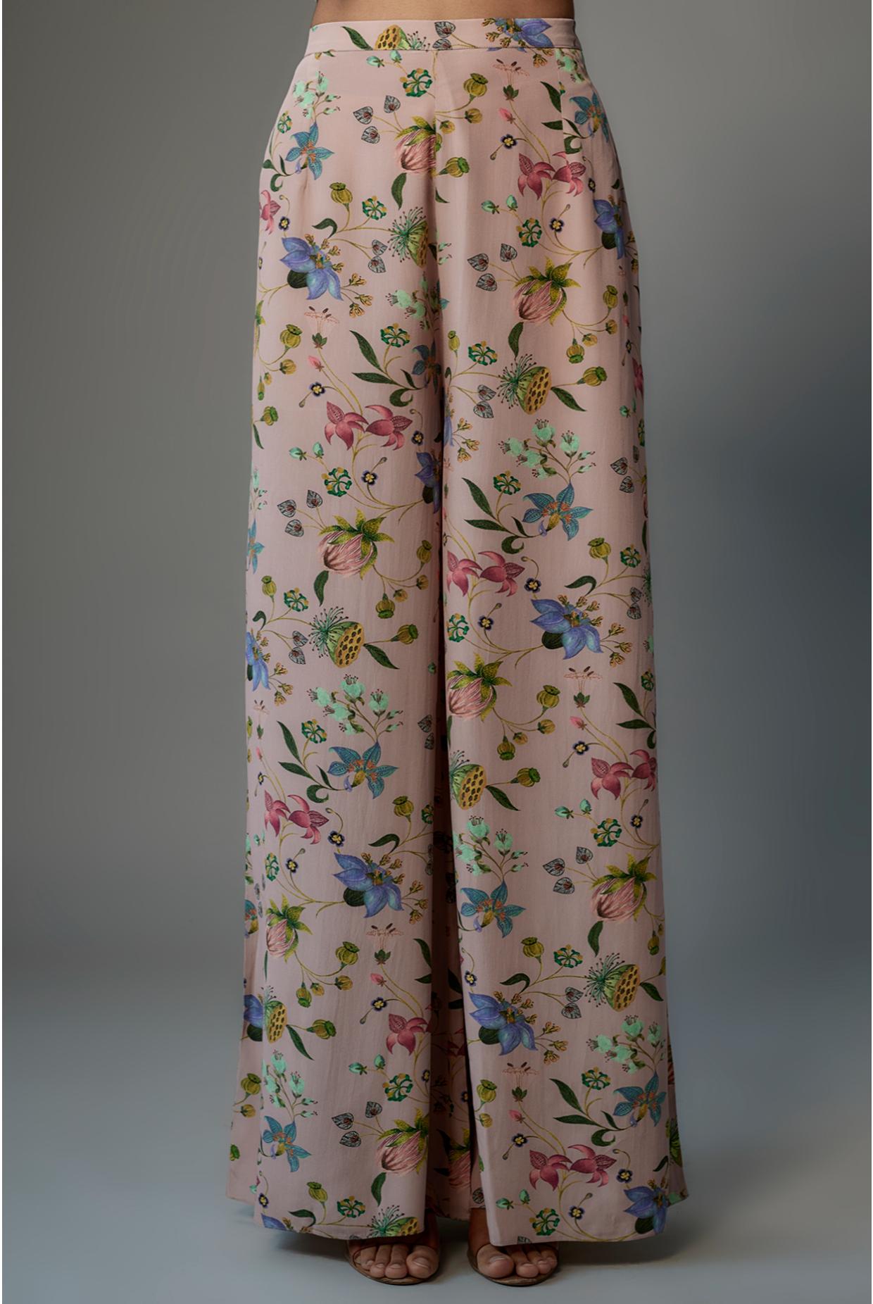 Rose Pink Crepe Embroidered Yoke Kurta With Palazzo & Dupatta