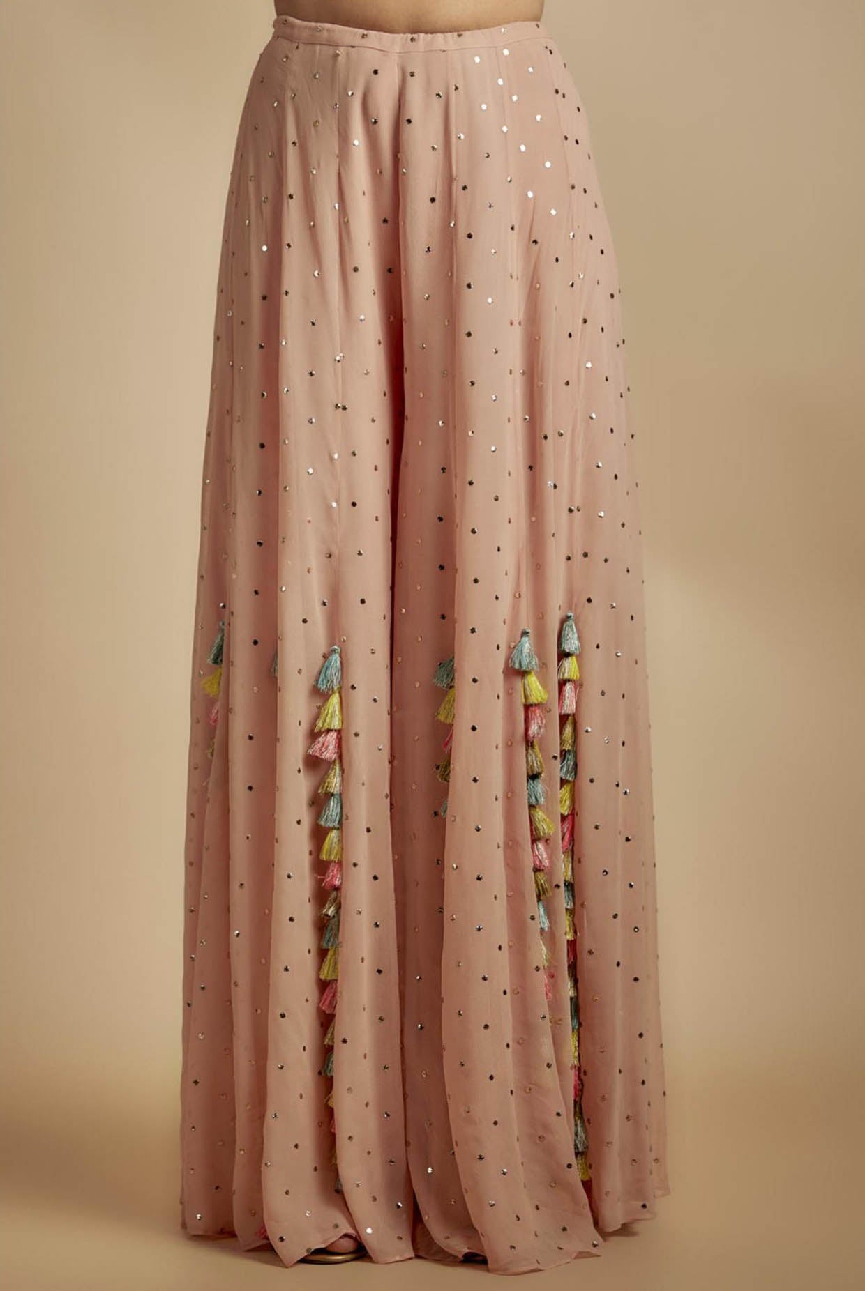 Rose Pink Embroidered Back Tie-Up Choli With Sharara