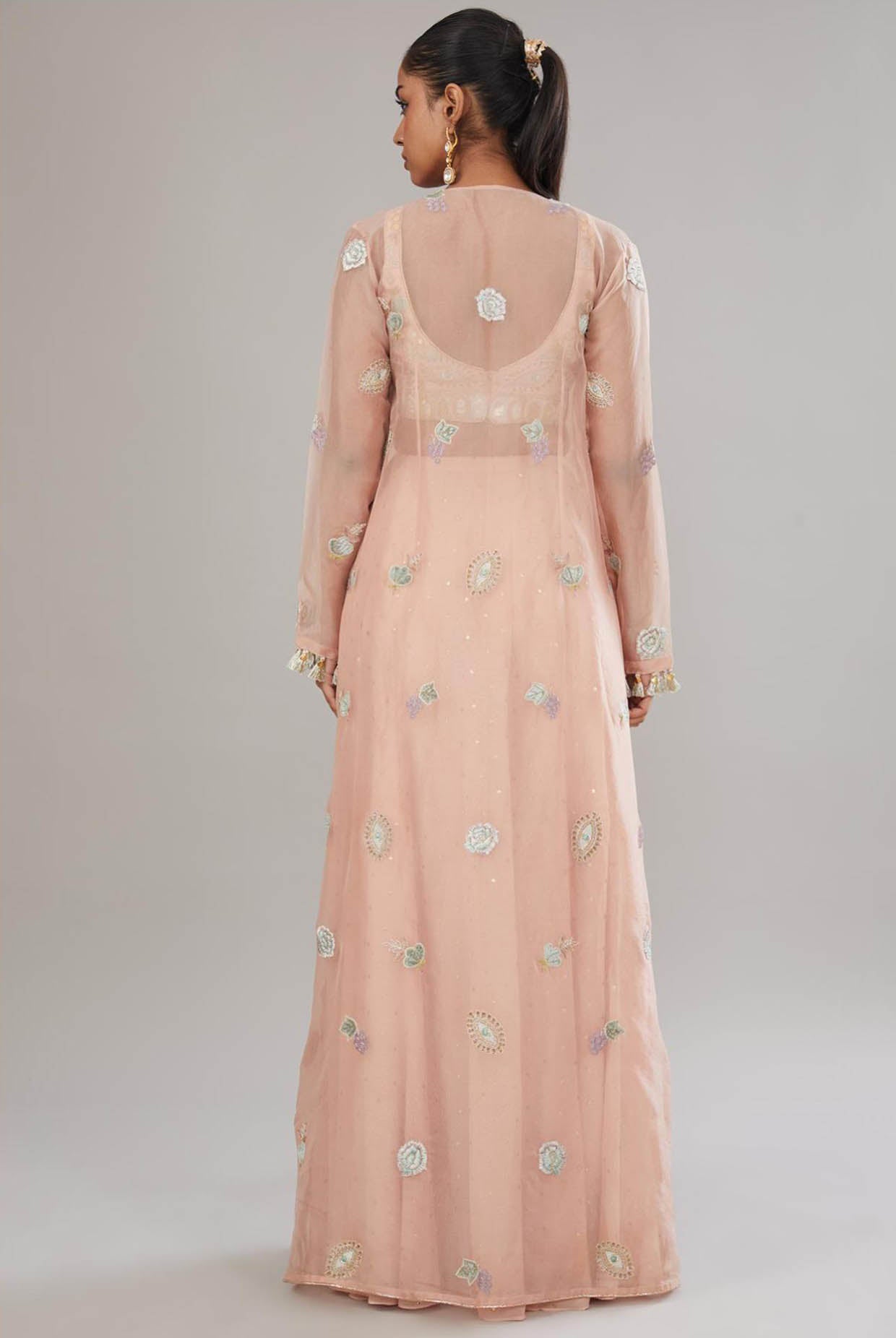 Rose Pink Embroidered Bustier With Embroidered Jacket And Sharara