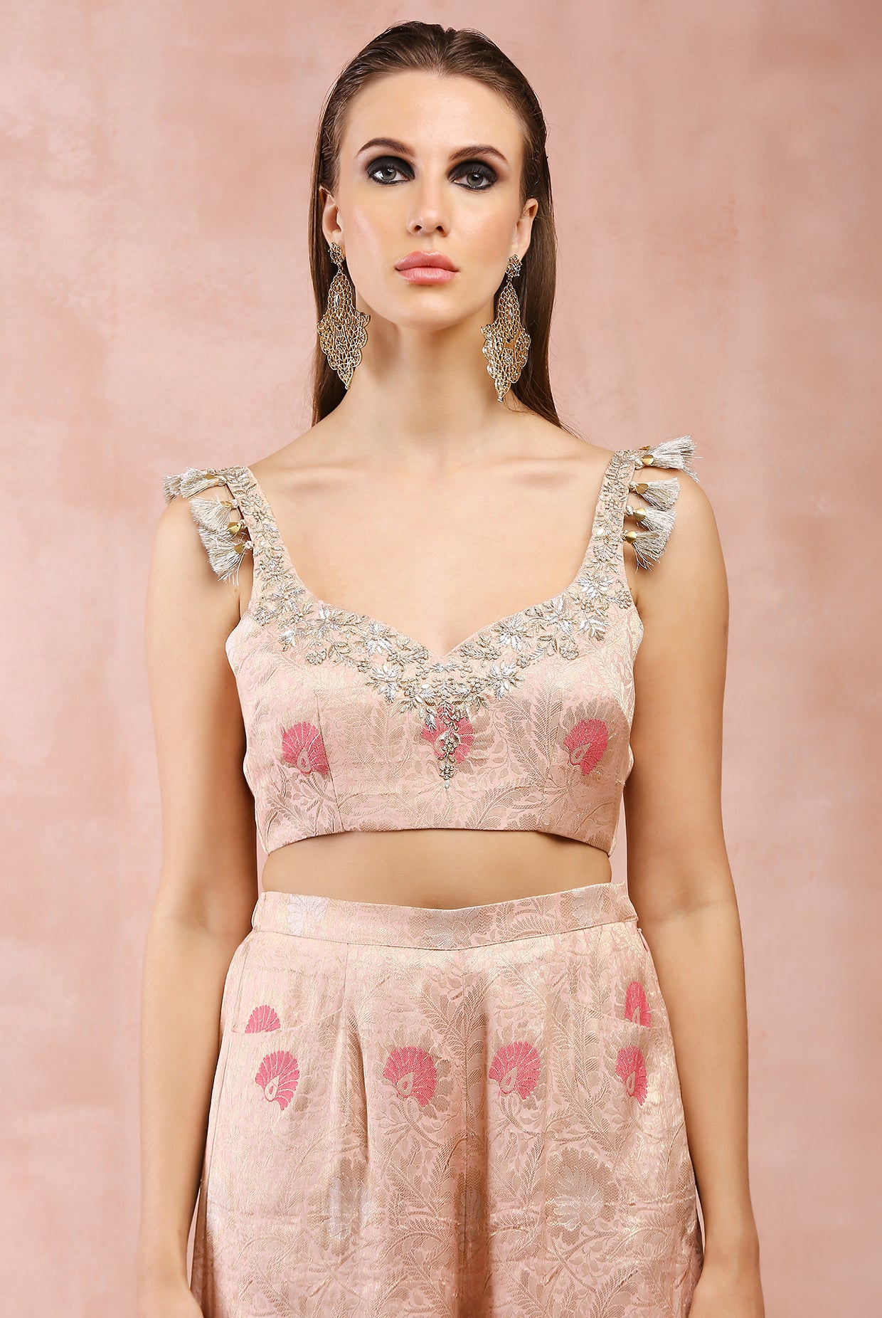 ROSE PINK EMBROIDERED CHOLI AND PALAZZO WITH DUPATTA