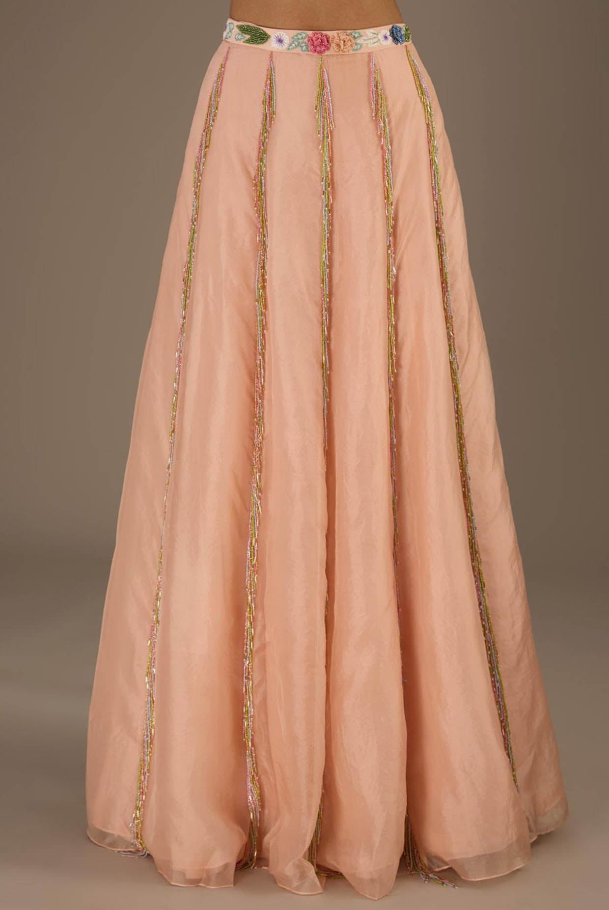 Rose Pink Embroidred One Shoulder Choli With Embroidred Belt Lehenga With Dupatta