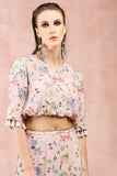 ROSE PINK NARGIS PRINT EMBROIDERED BALLOON TOP WITH FRILL SKIRT