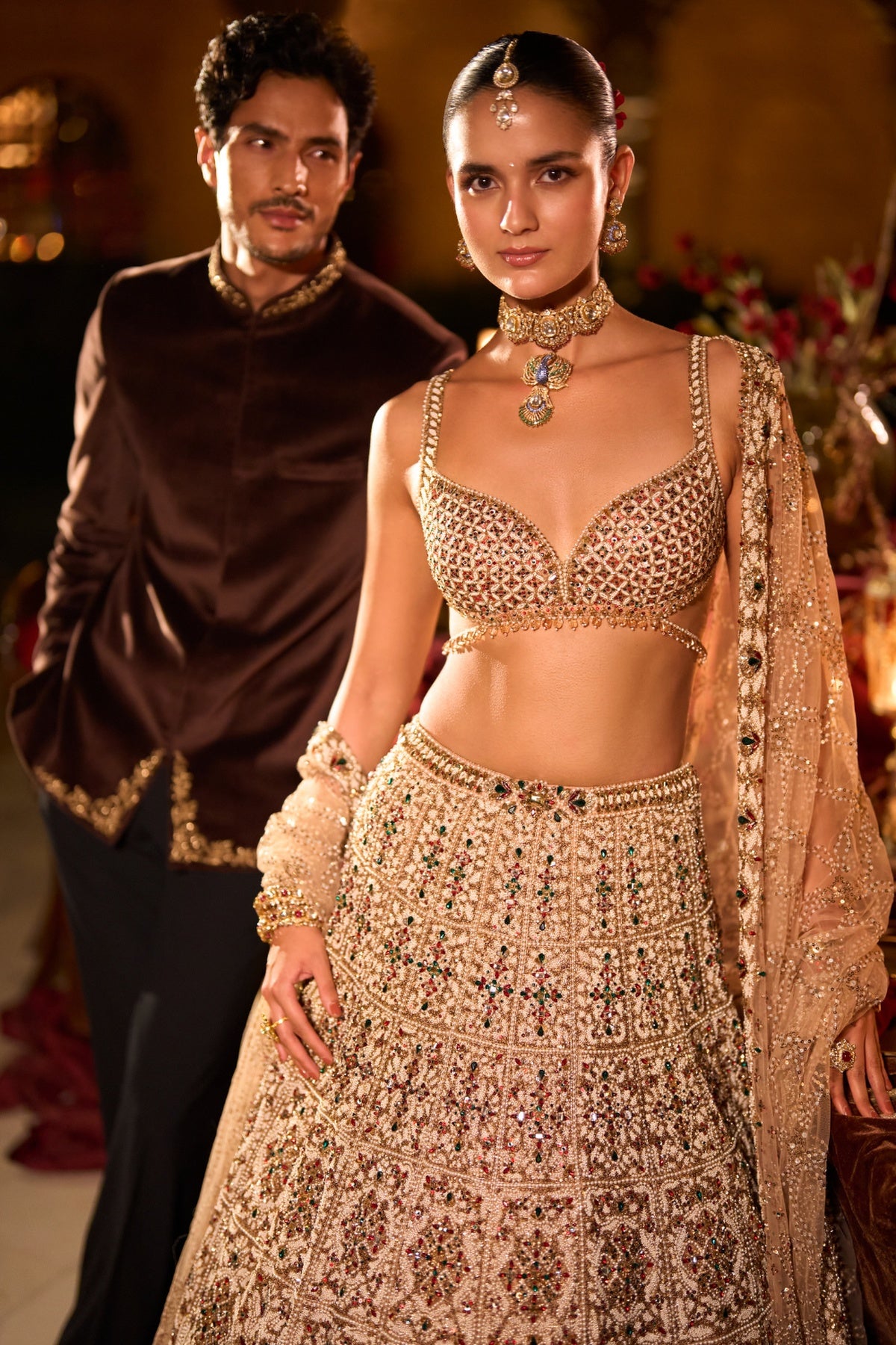 Ruby & Emerald Pearl Lehenga Set