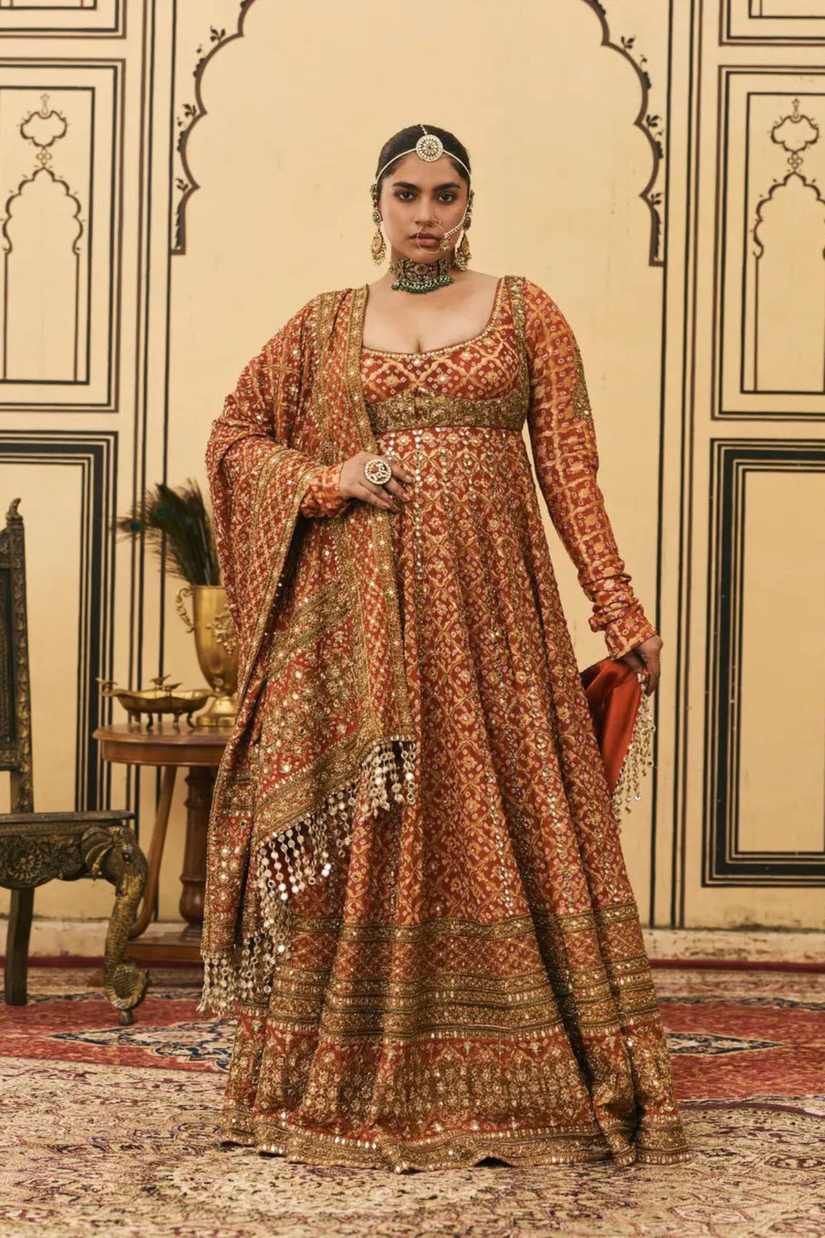 Rust Bandhani Anarkali Set