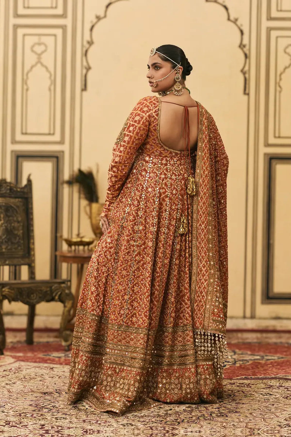 Rust Bandhani Anarkali Set