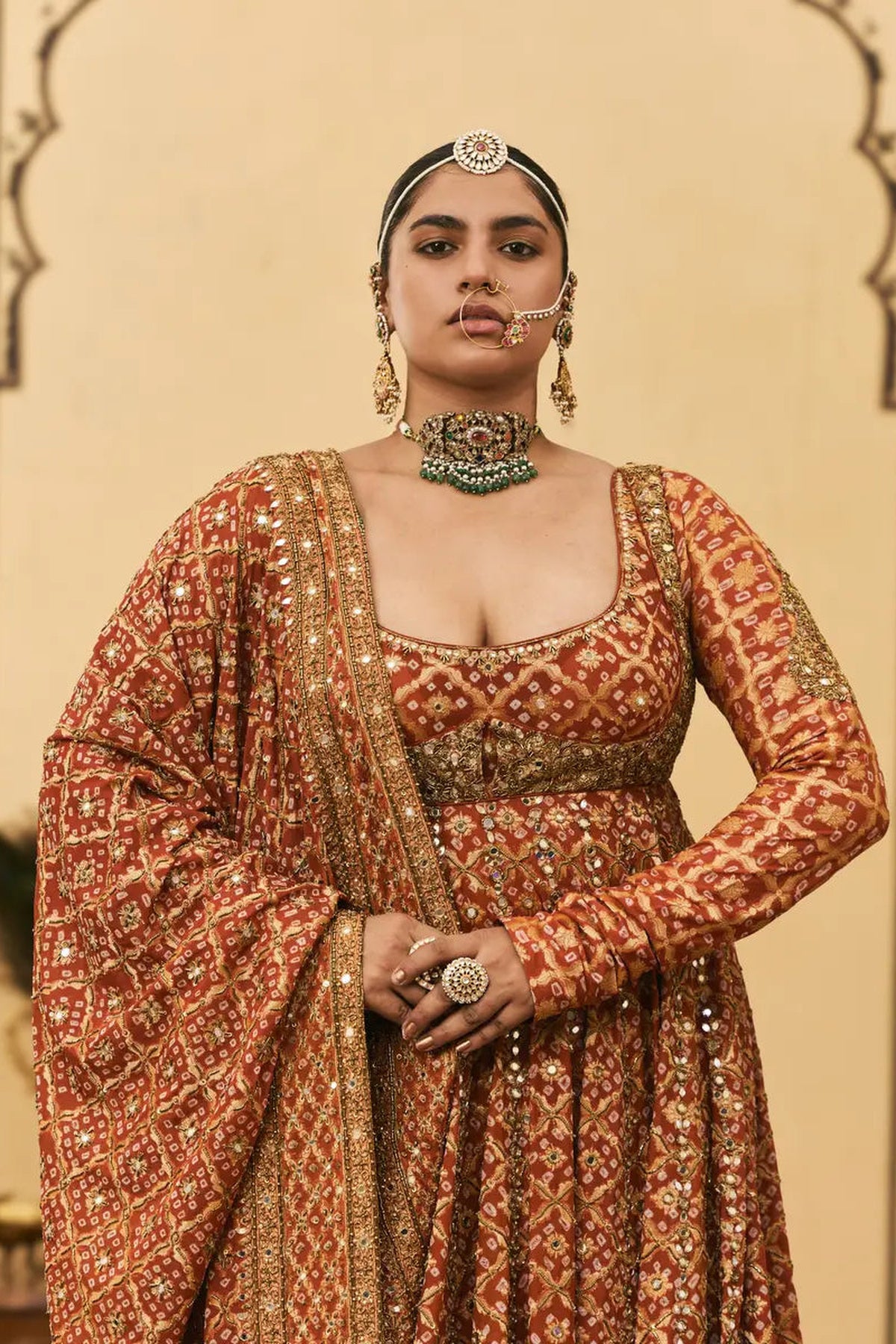 Rust Bandhani Anarkali Set