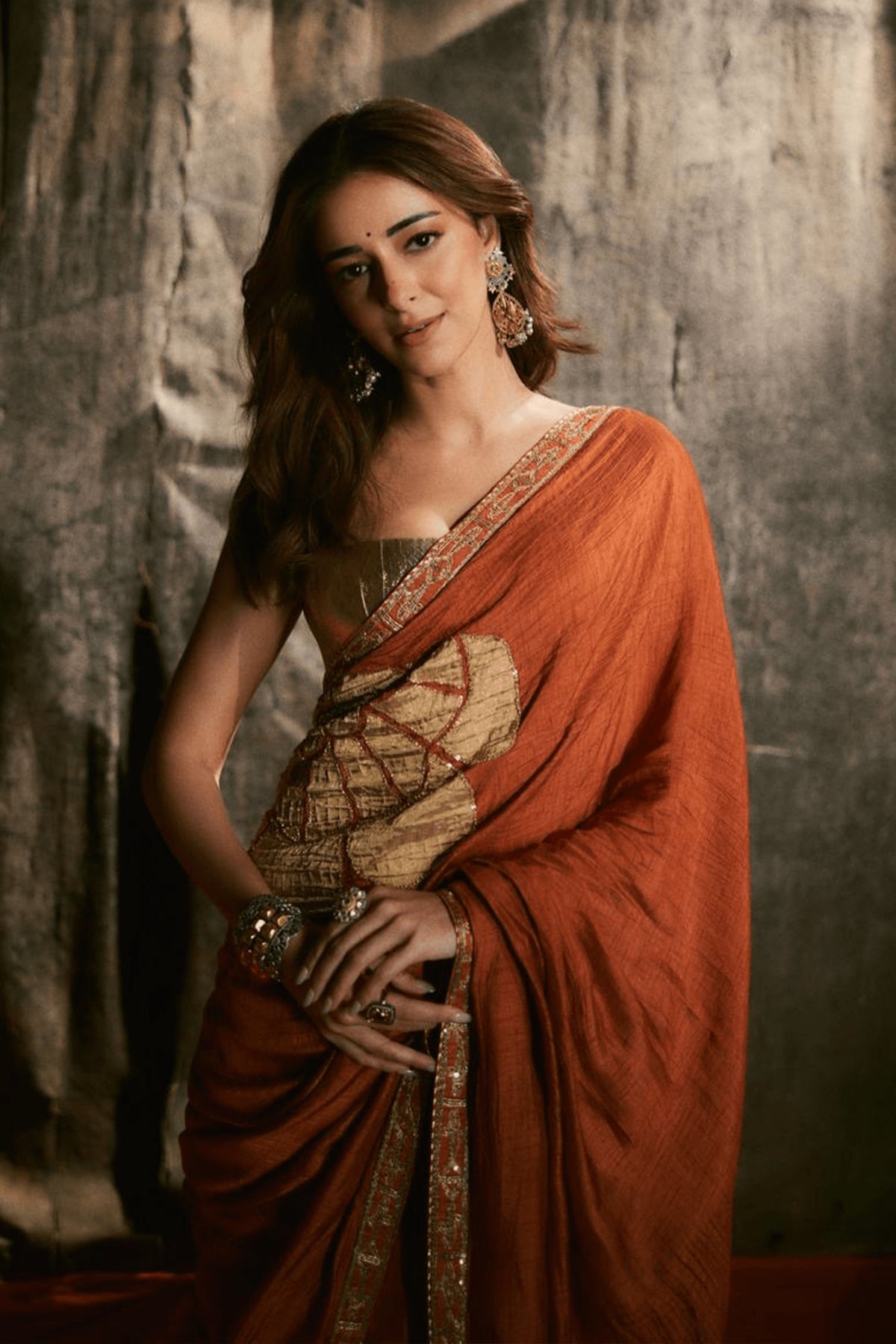 Rust Windrose Crushed Saree
