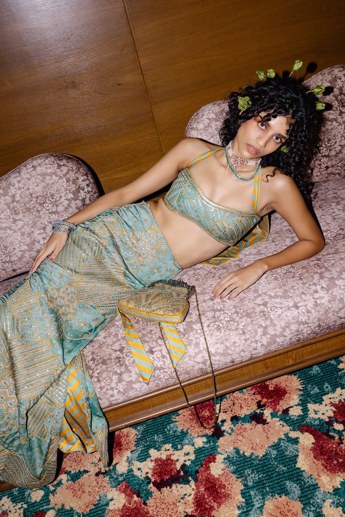 Sage Green Crop Top Skirt Set