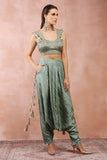 SAGE GREEN EMBROIDERED CORSET TOP WITH LOWCROTCH PANT