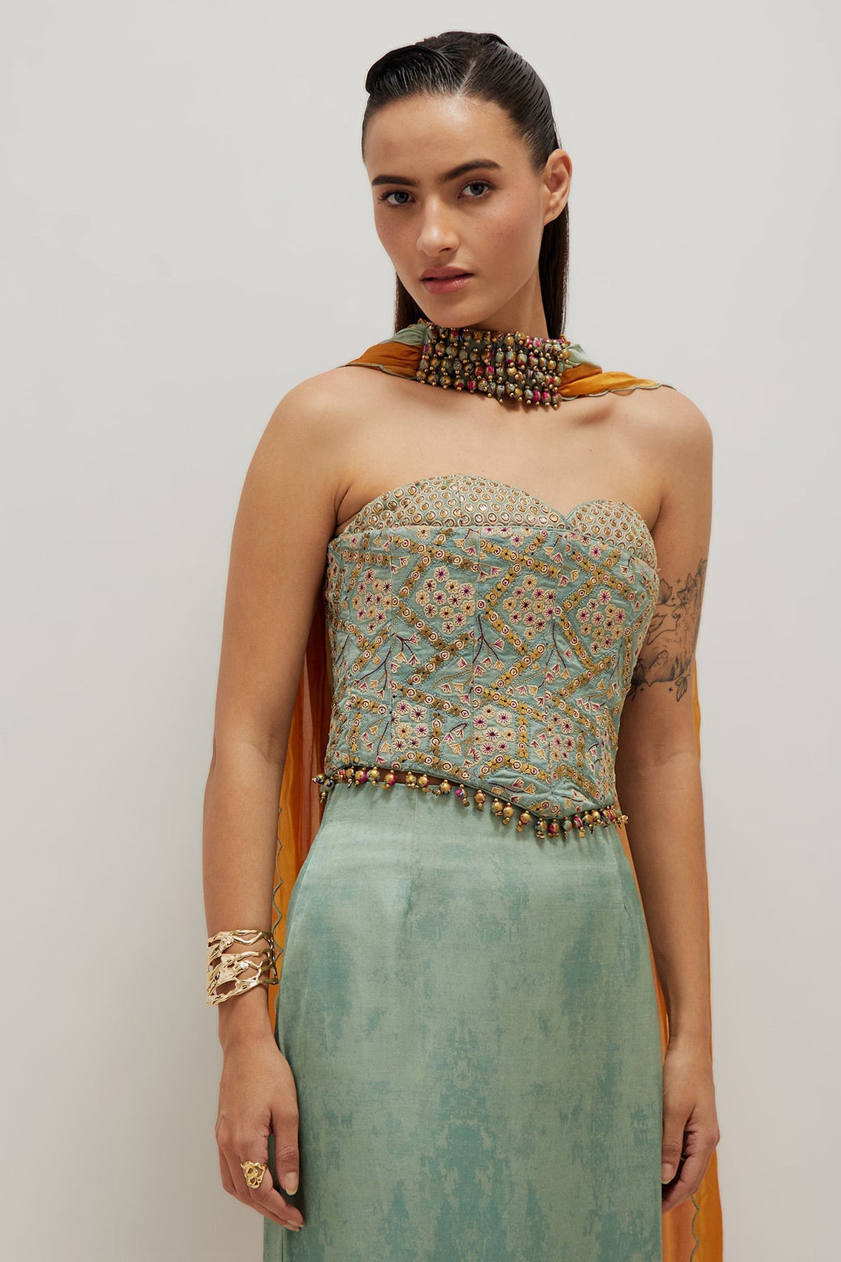 Sage Pencil  Skirt & Corset Set