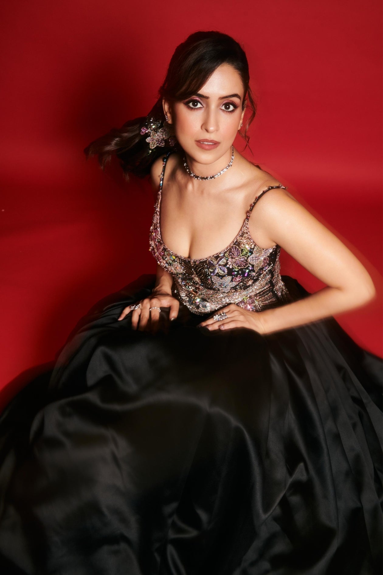 Sanya Malhotra in Sunflair - Black taffeta satin gown