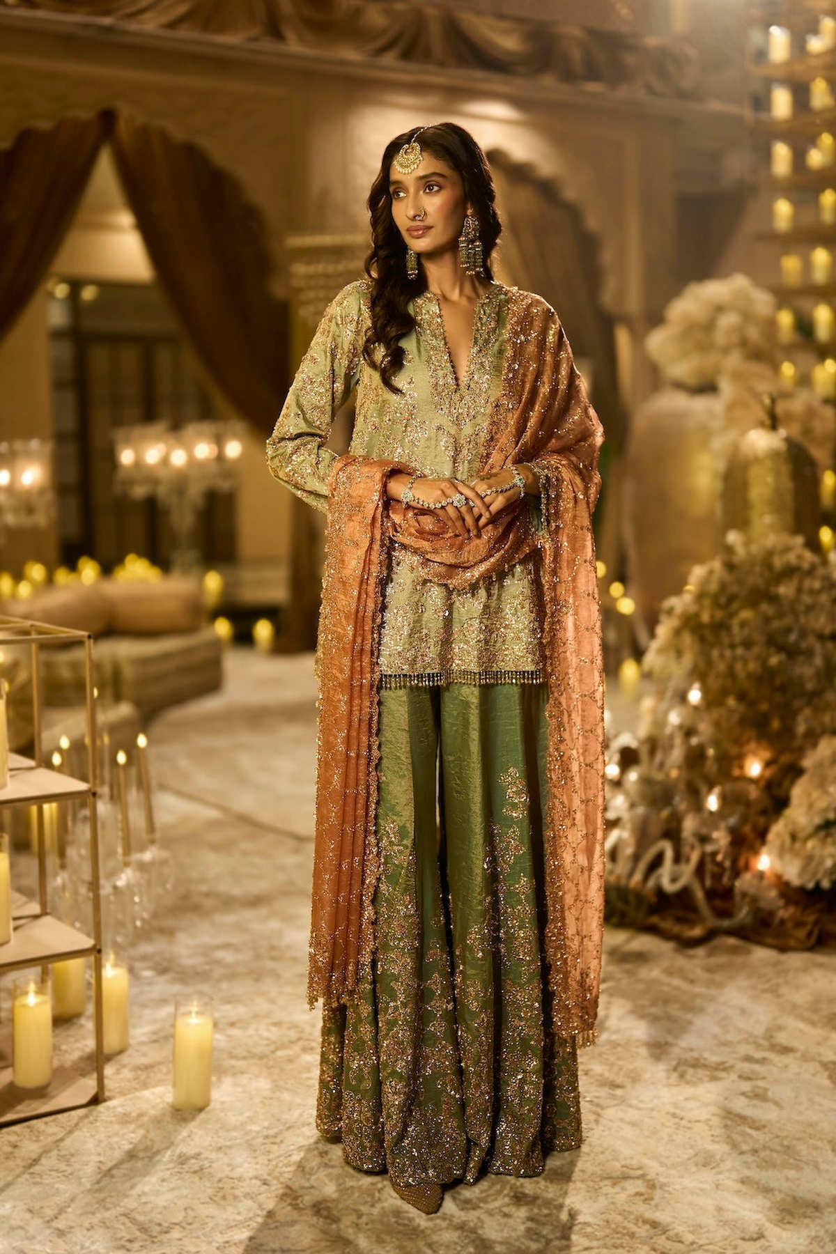 Sea Foam Green Tissue Sharara Set