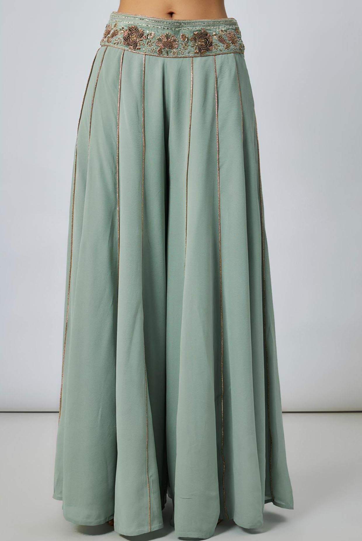 Seafoam High Low Embroidered Choli With Embroidered Sharara