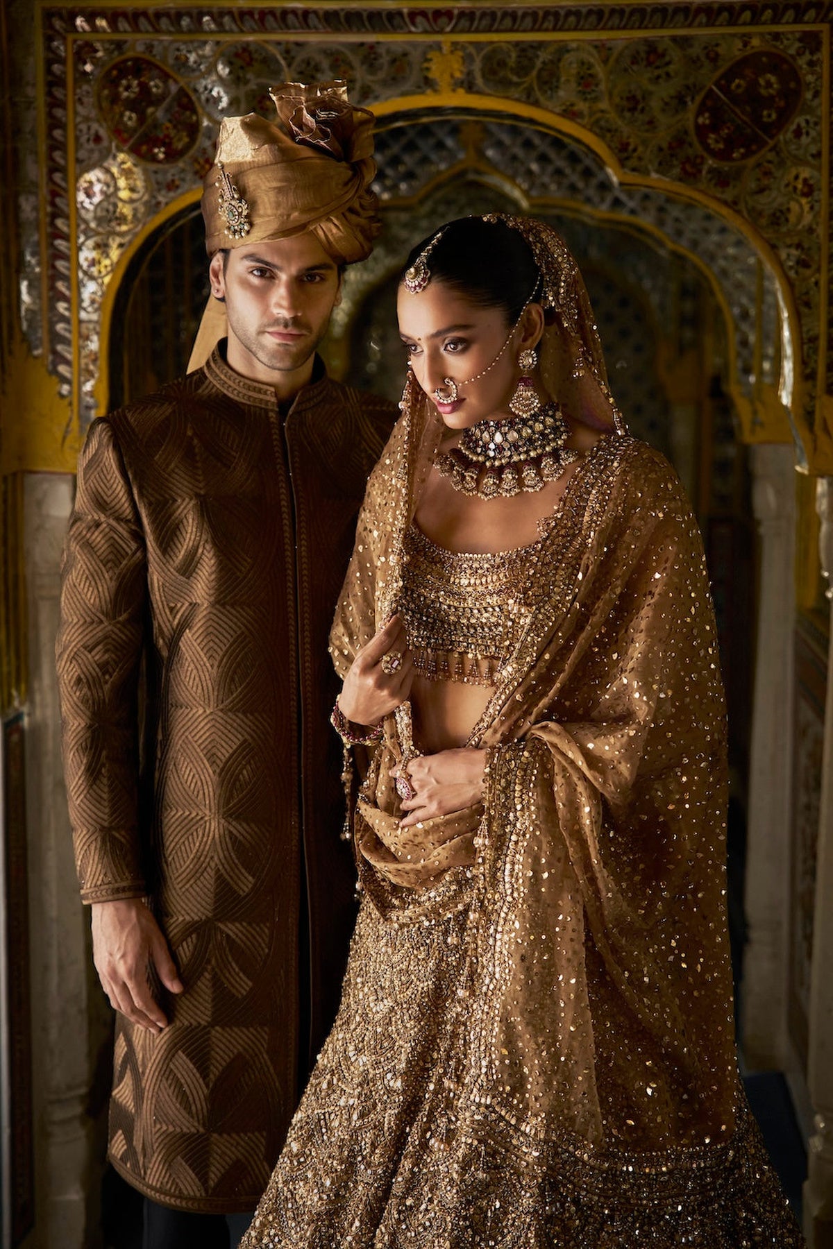 Shobhita Dhulipala in Antique Gold Scalloped Lehenga Set