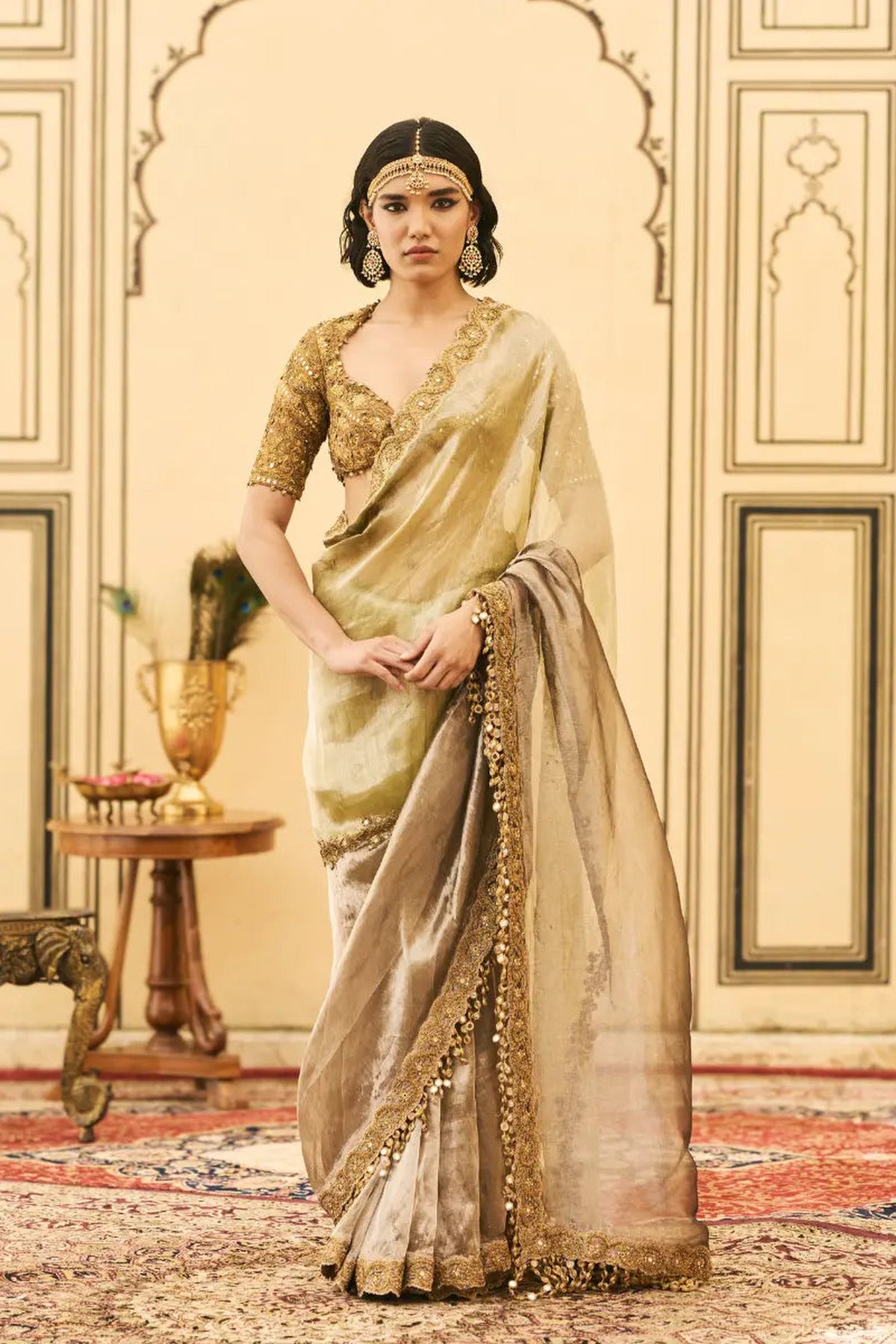 Shyama Tissue Zardosi Saree Set