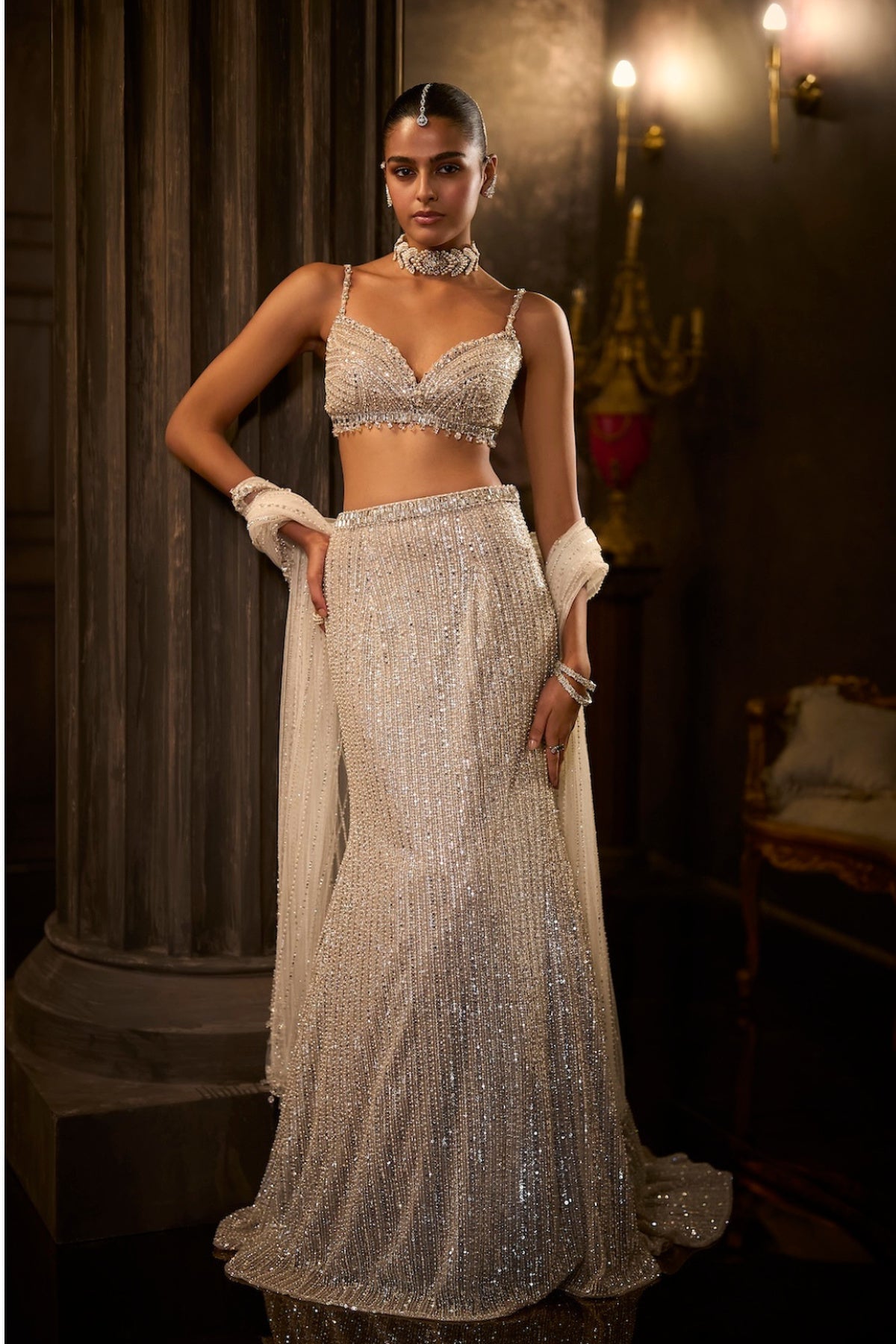 Silver Fit & Flare Trail Skirt Set