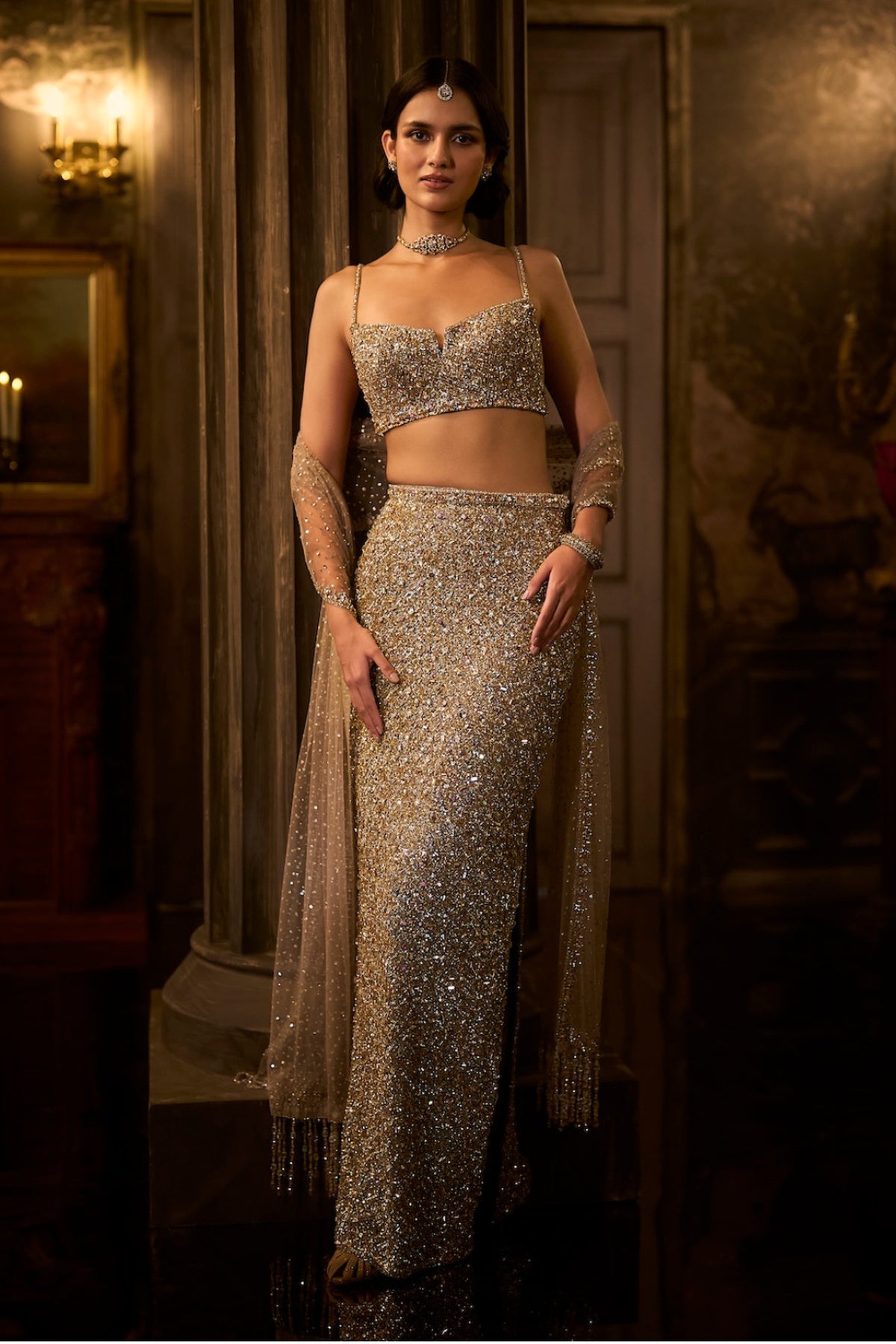 Silver Gold CrystalÂ Skirt Set