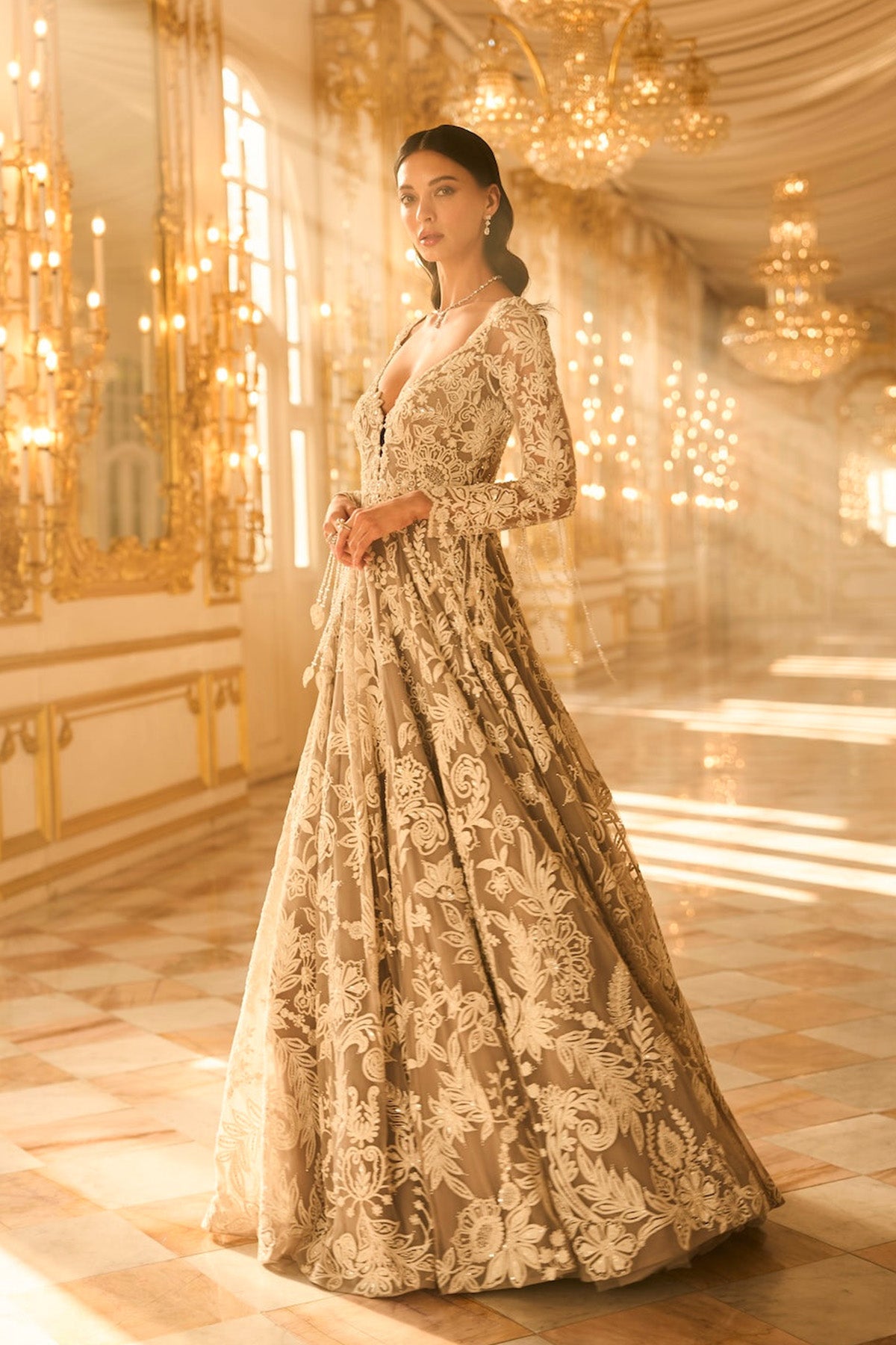 Slate Grey Floral Gown