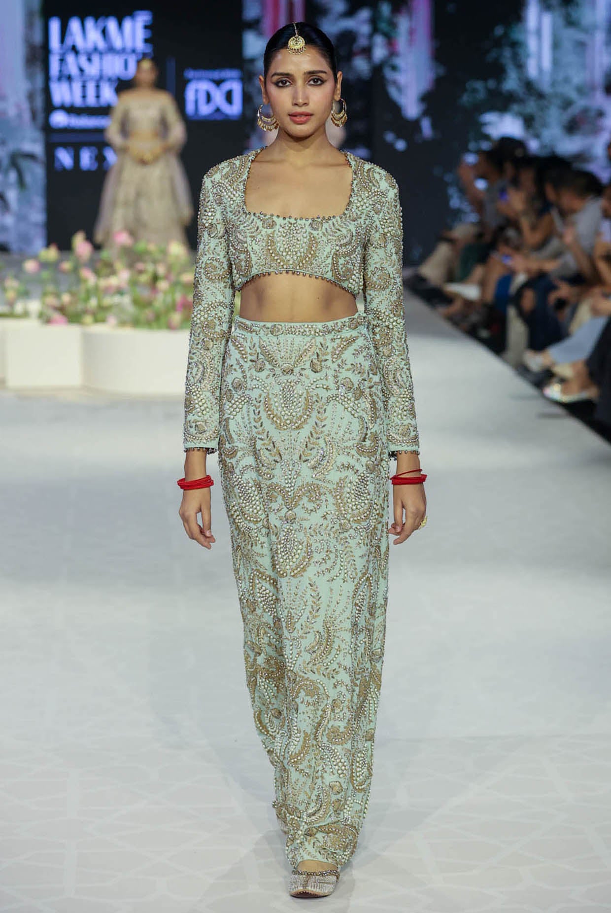 Soha Mint Embroidered Choli And Skirt