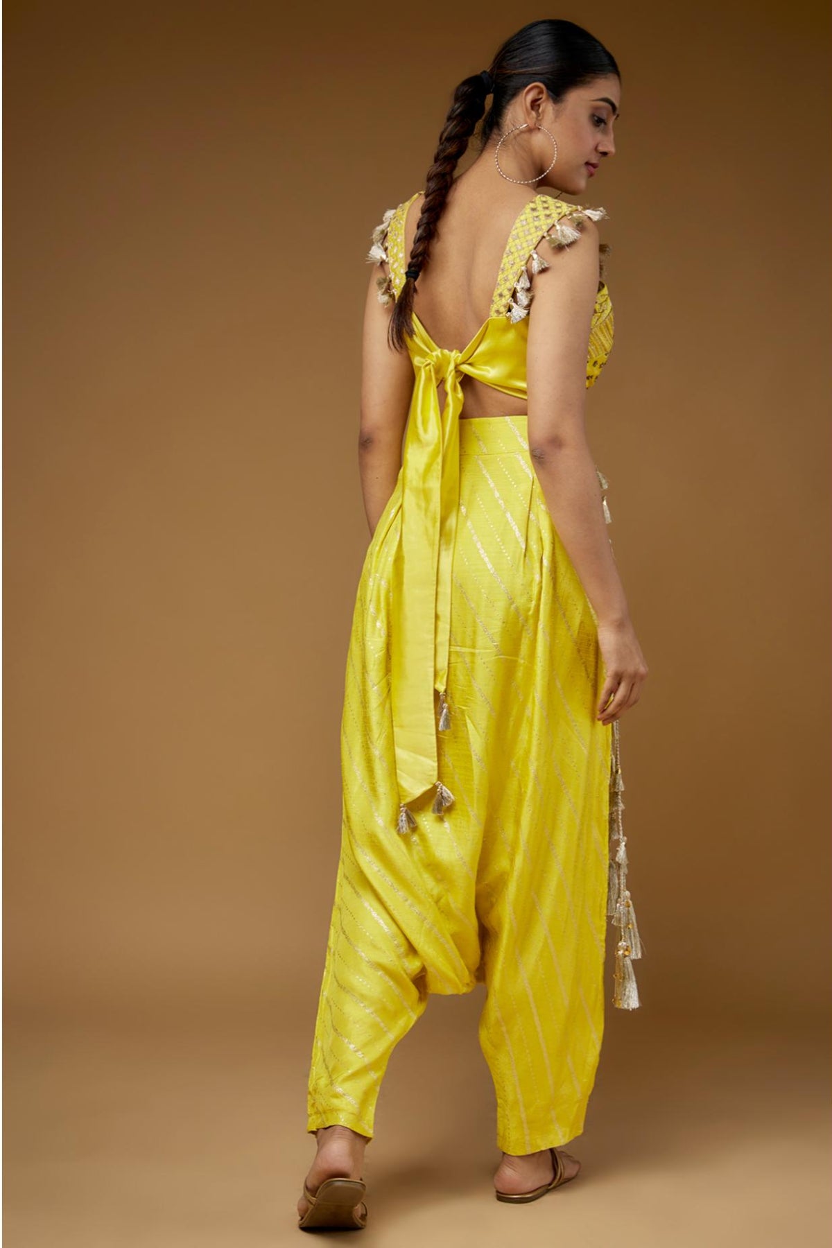 Lime Embroidered Corset Top With Low-crotch Pant
