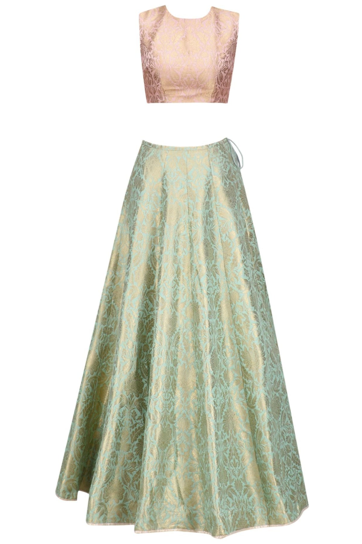 Dusky Rose Choli With Mint Lehenga & Dusky Rose Dupatta
