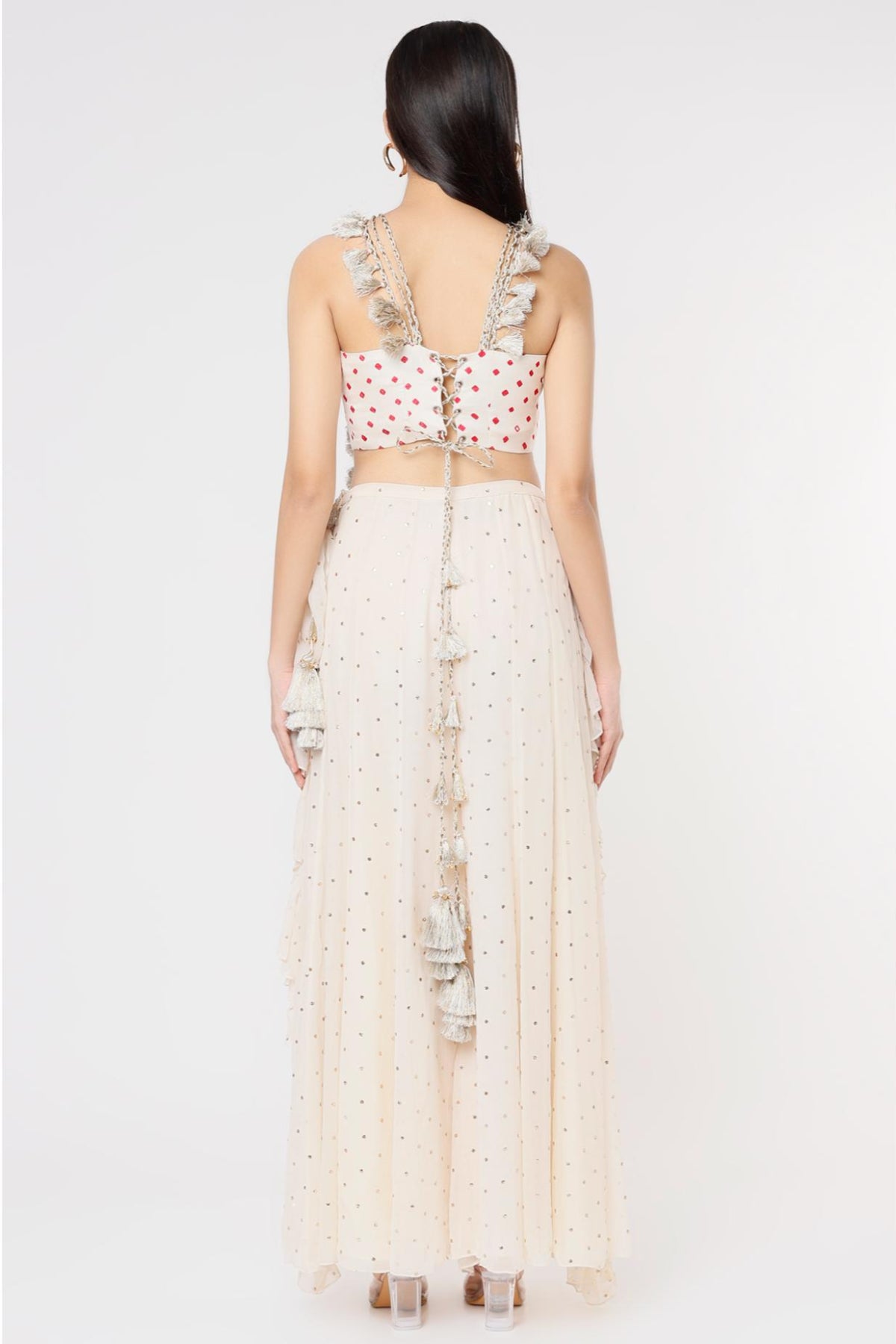 Off White Embroidered Yoke With B&hani Bustier & Frill Sharara