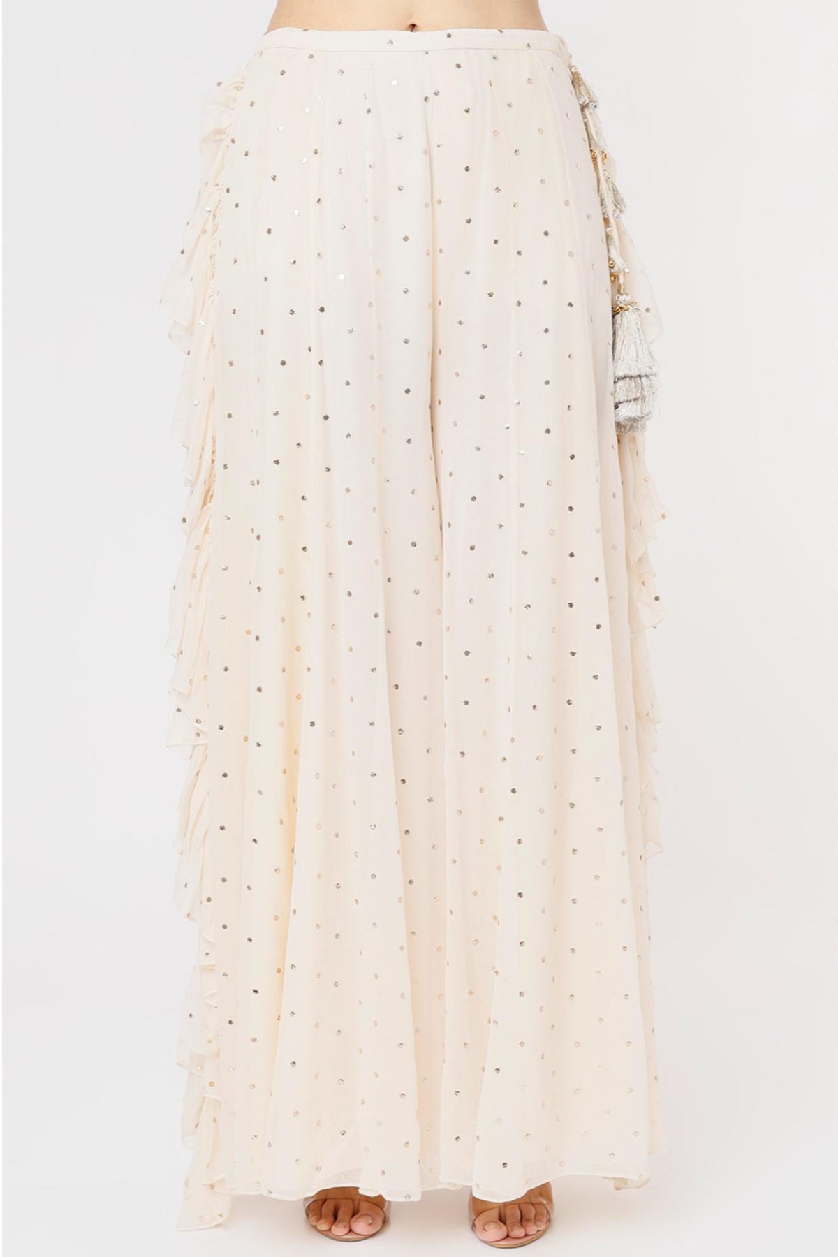 Off White Embroidered Yoke With B&hani Bustier & Frill Sharara