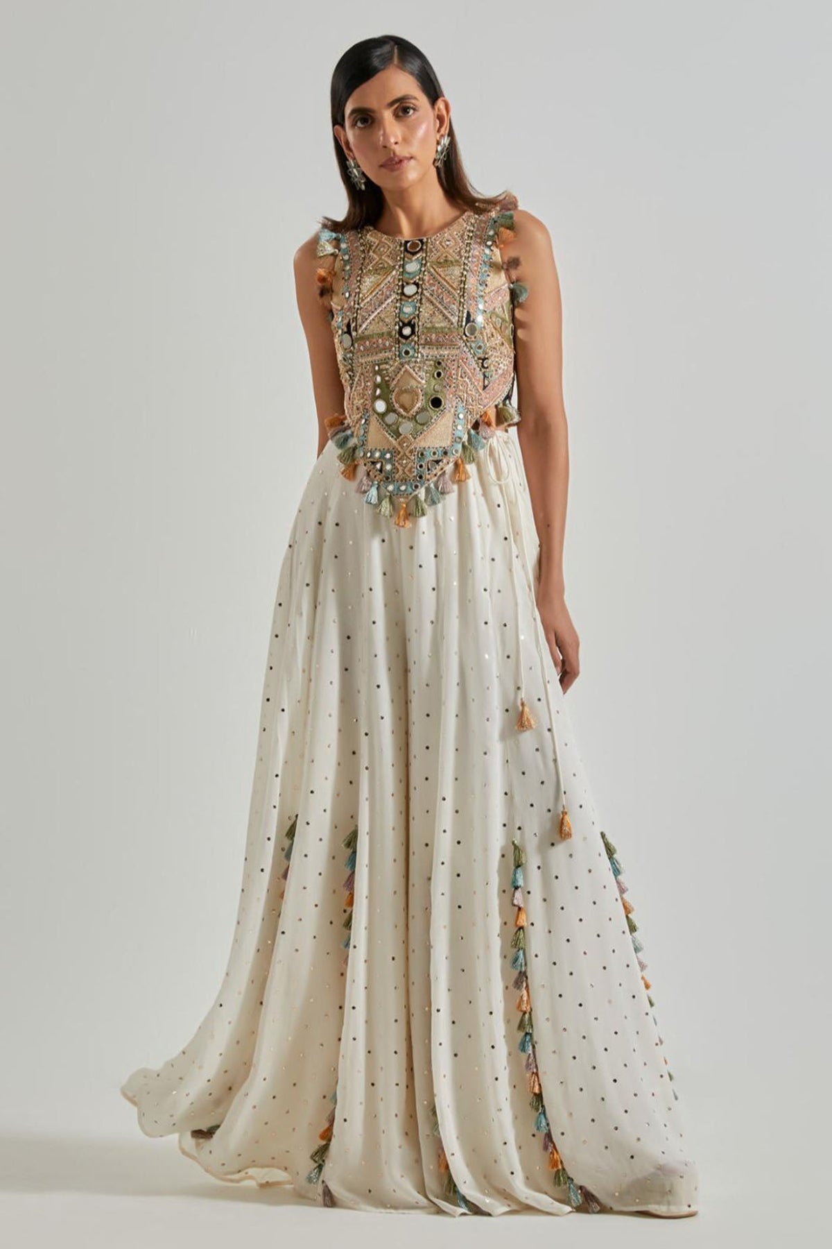 Off-White Choli with Covered Back & Georgette Sharara