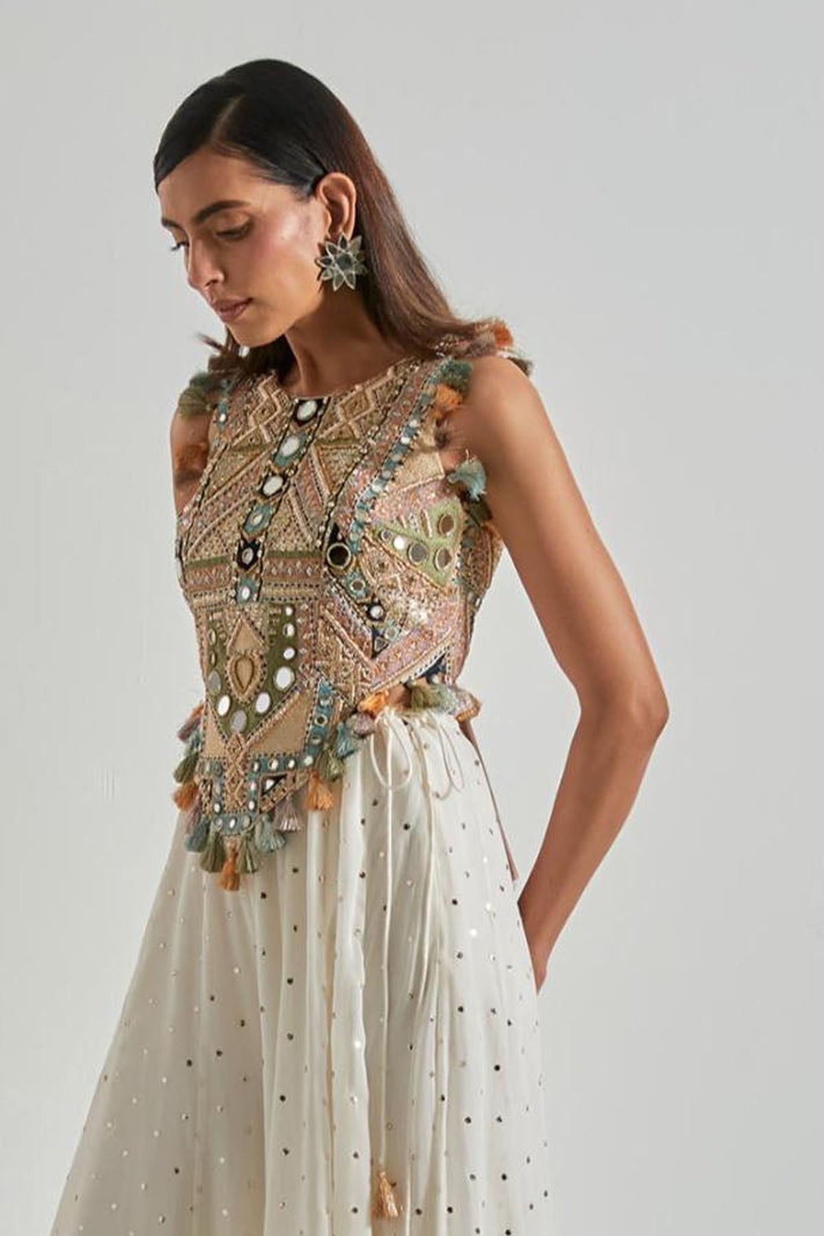 Off-White Choli with Covered Back & Georgette Sharara