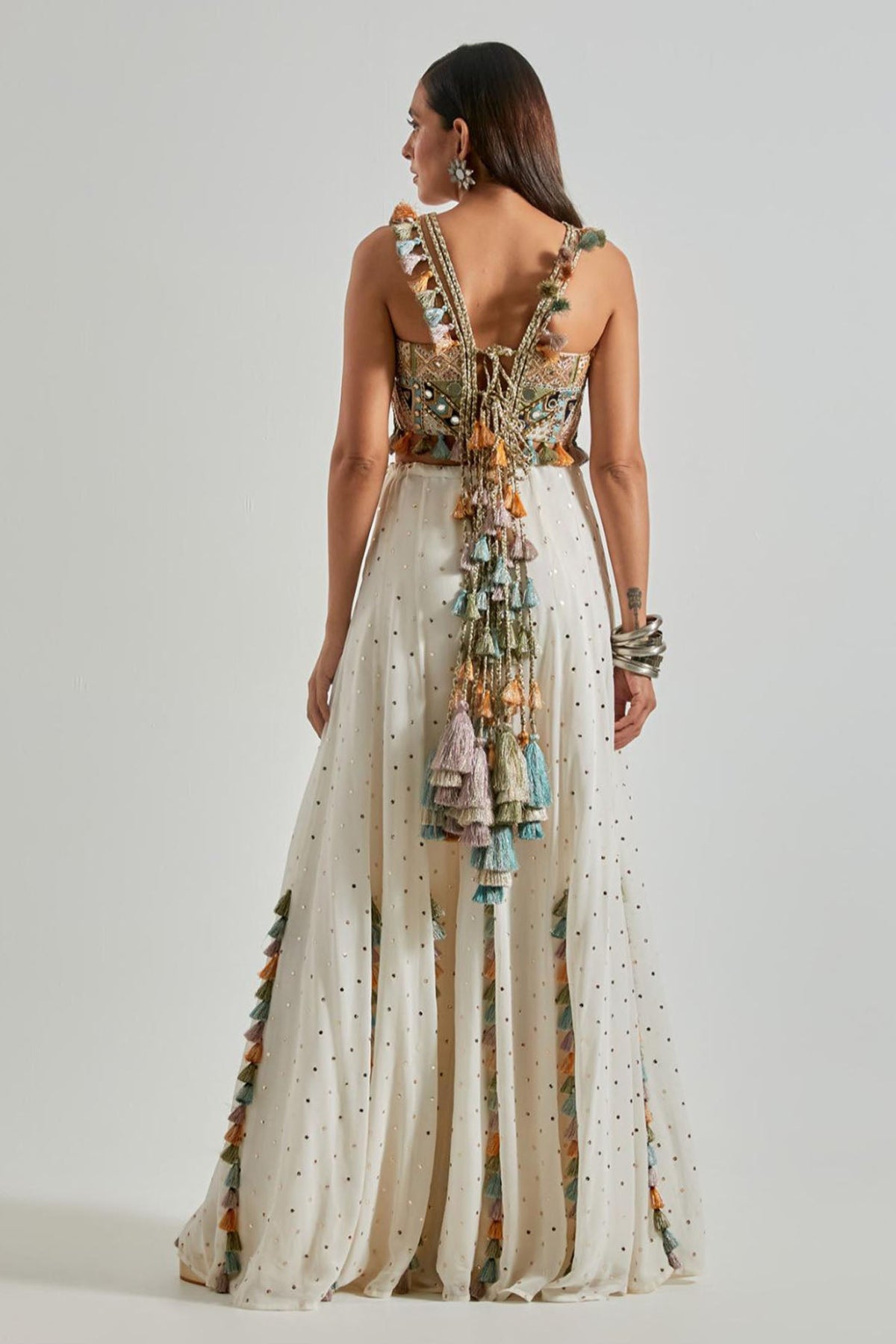 Off-White Choli with Covered Back & Georgette Sharara