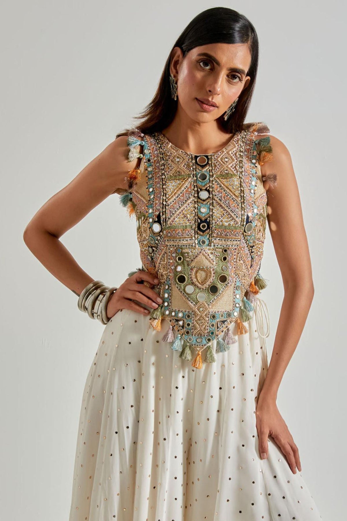 Off-White Choli with Covered Back & Georgette Sharara