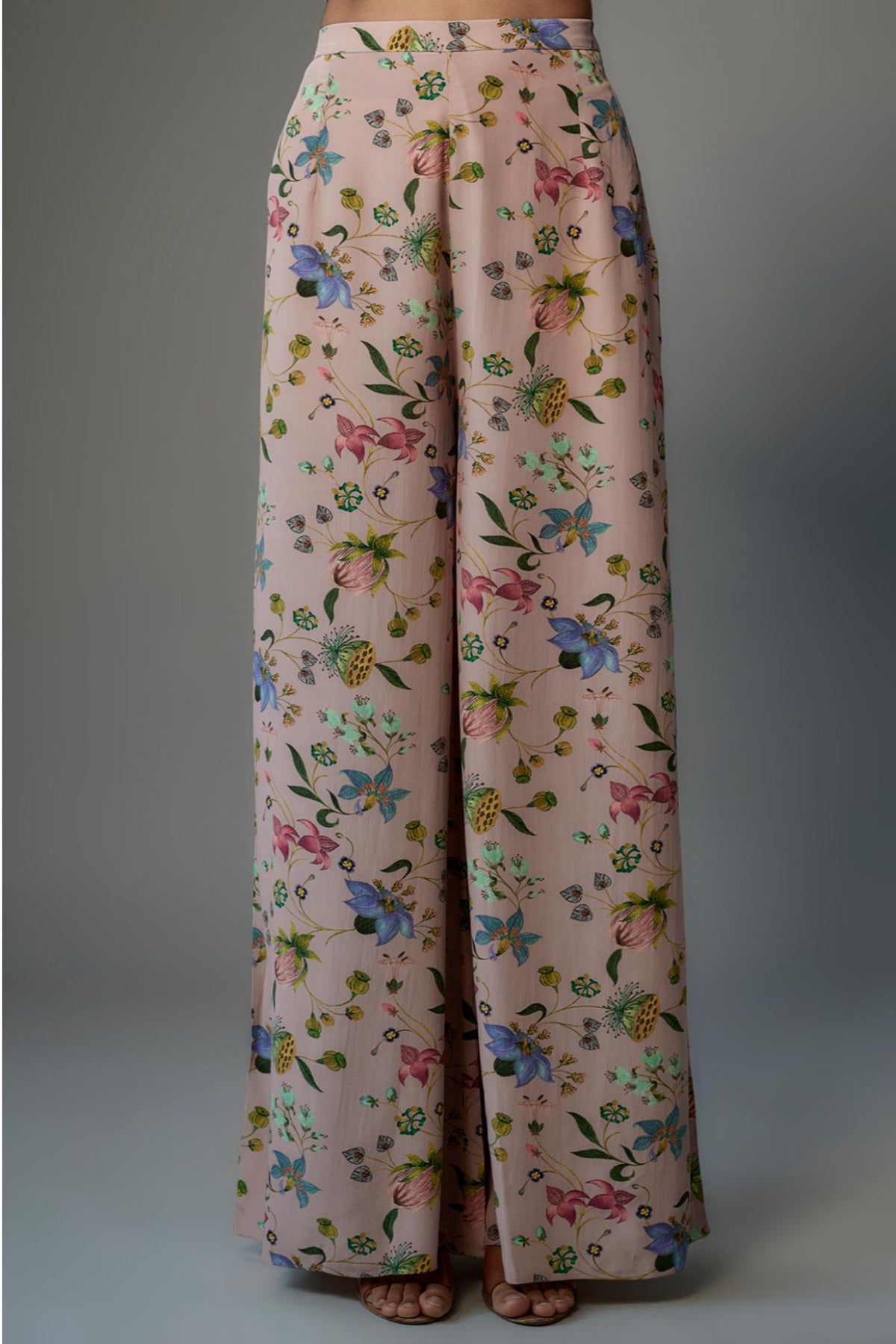 Rose Pink Crepe Embroidered Yoke Kurta With Palazzo & Dupatta